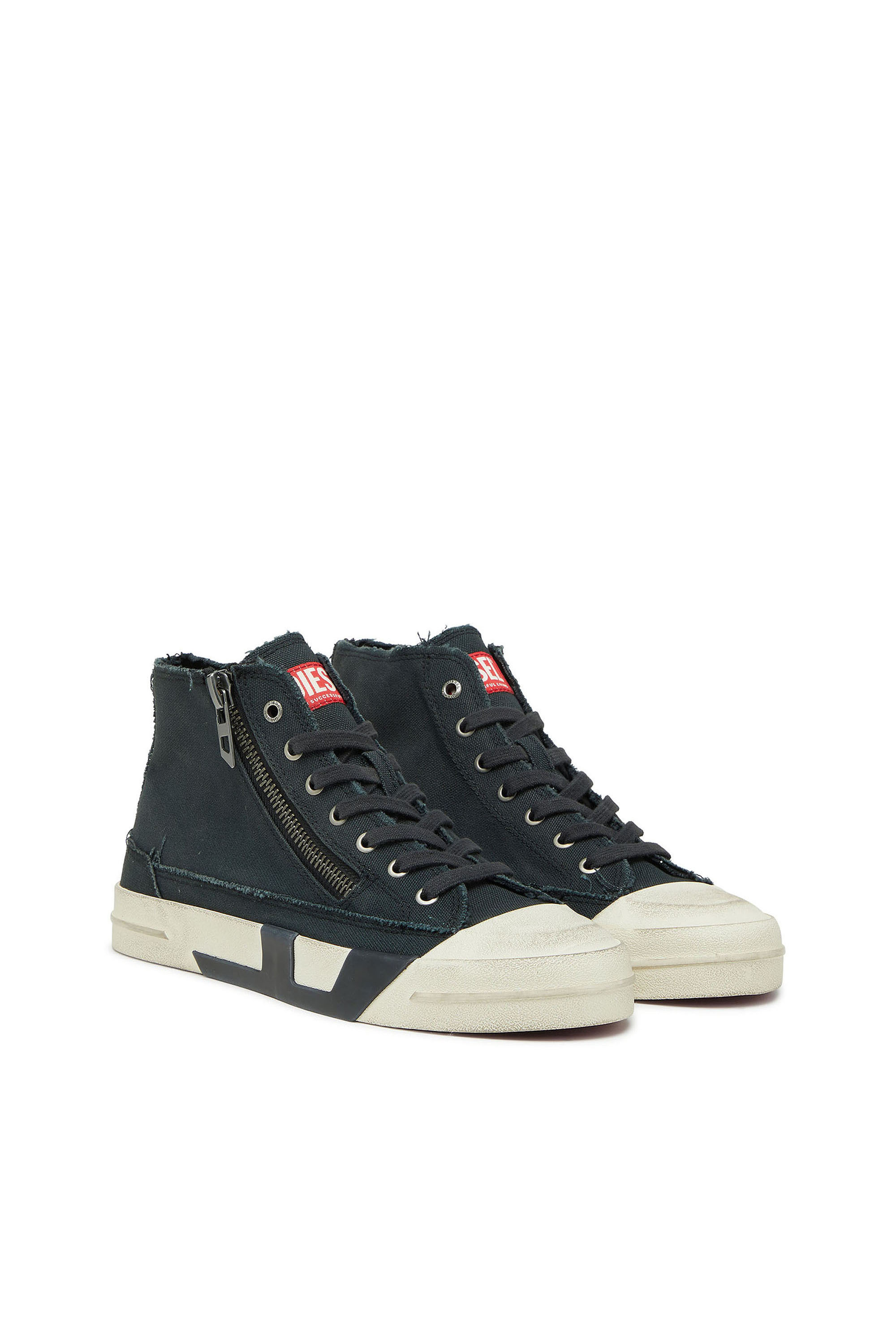 Diesel - S-D-VERSE ZIP MID II, Male's S-D-Verse -  Sneakers in frayed canvas with D logo in Black - 2