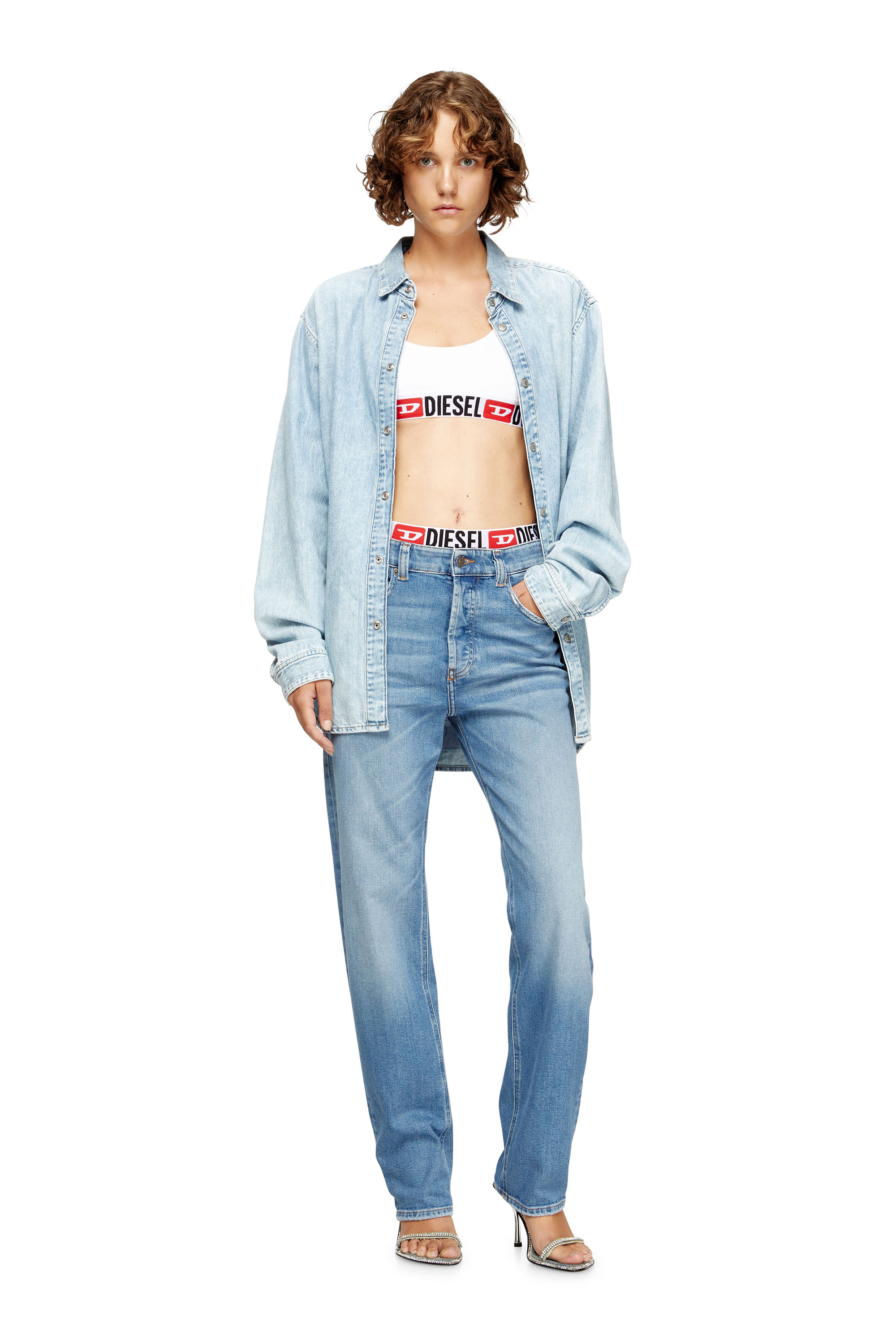 Diesel - UFSB-ORIBA, Woman's Bralette with logo band in White - 5