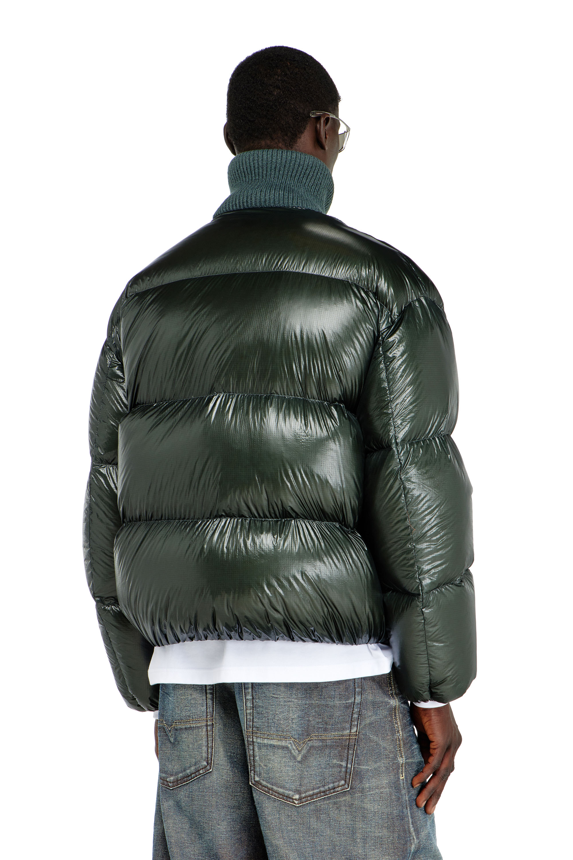 Diesel - W-RIBB, Doudoune en ripstop &agrave; col c&ocirc;tel&eacute; Homme in Vert - 4