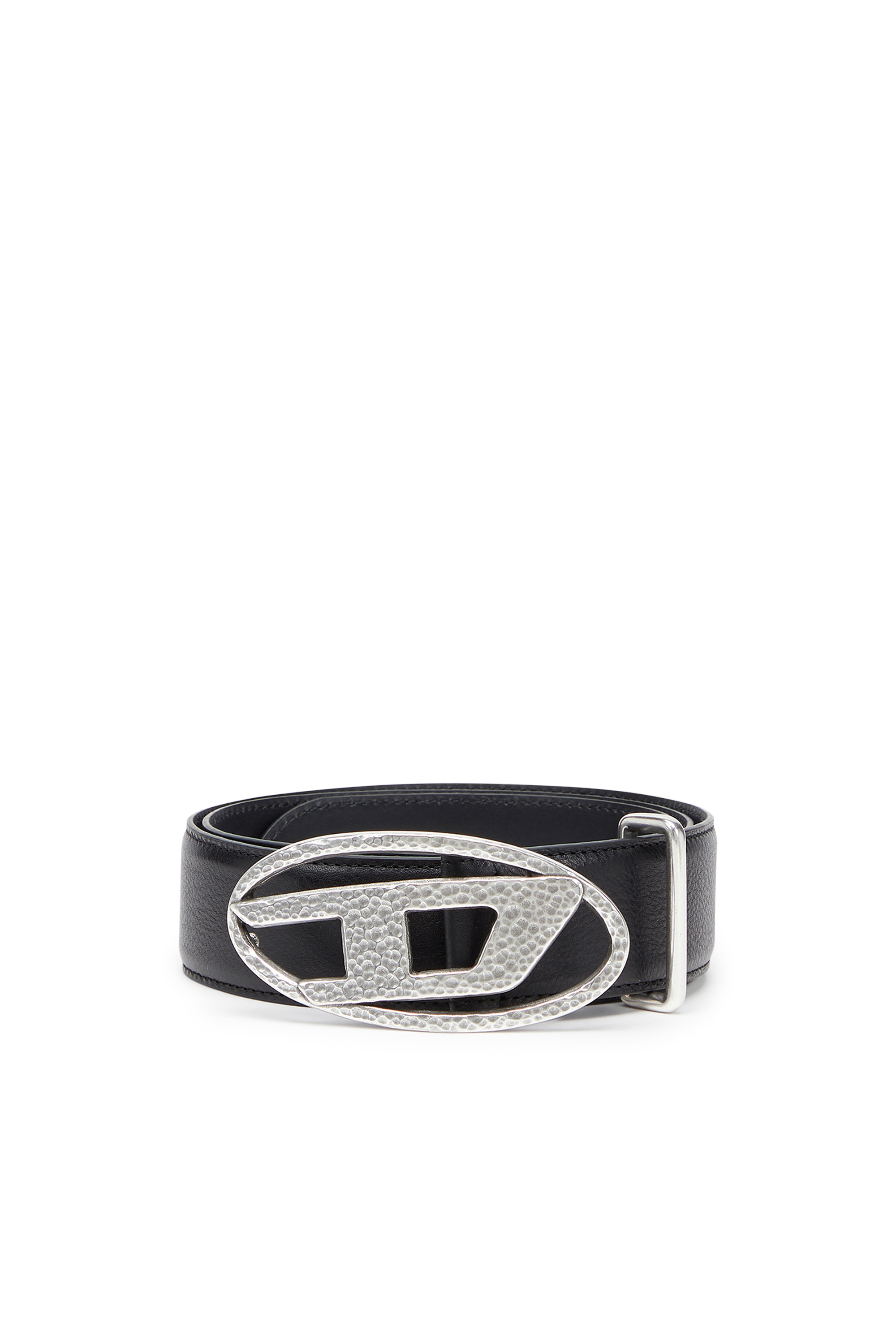 Diesel - B-1DR, Unisex's 4cm leather belt with hammered Oval D buckle in Black - 1