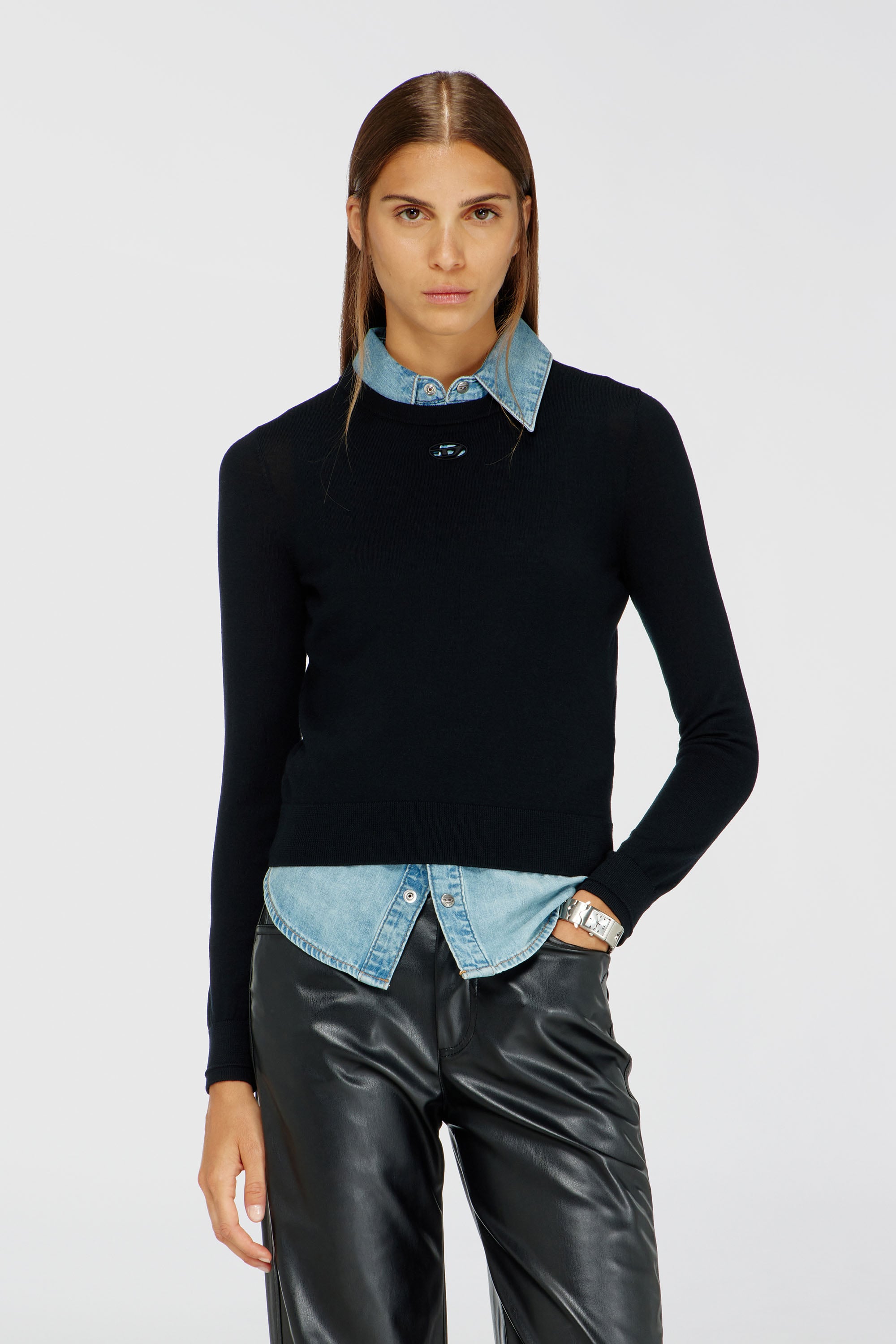 Diesel - M-ALINESA, Pull en laine avec logo cut-out Femme in Noir - 3