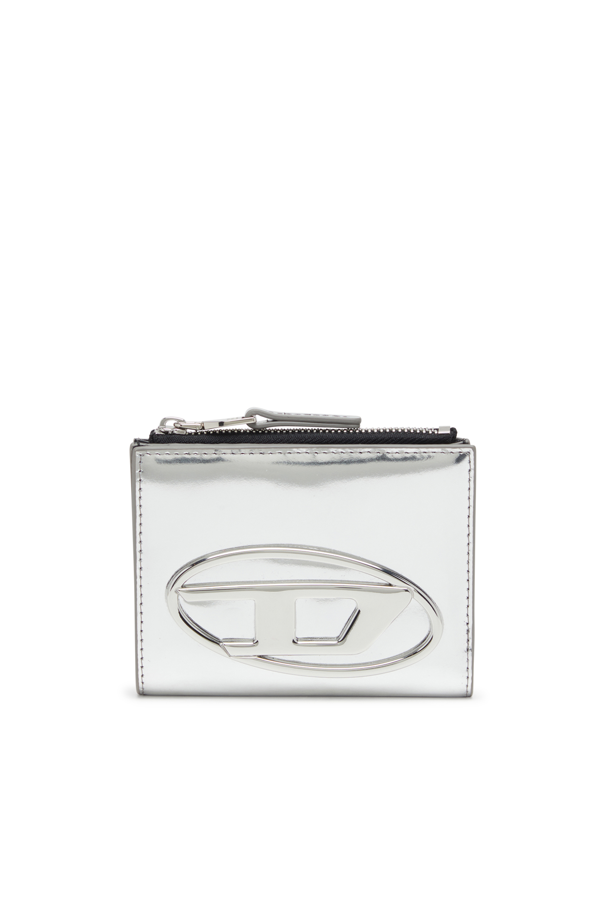 Diesel - 1DR BI-FOLD ZIP II, Cartera de cuero plegable con logo Oval D Mujer in Plateado - 1