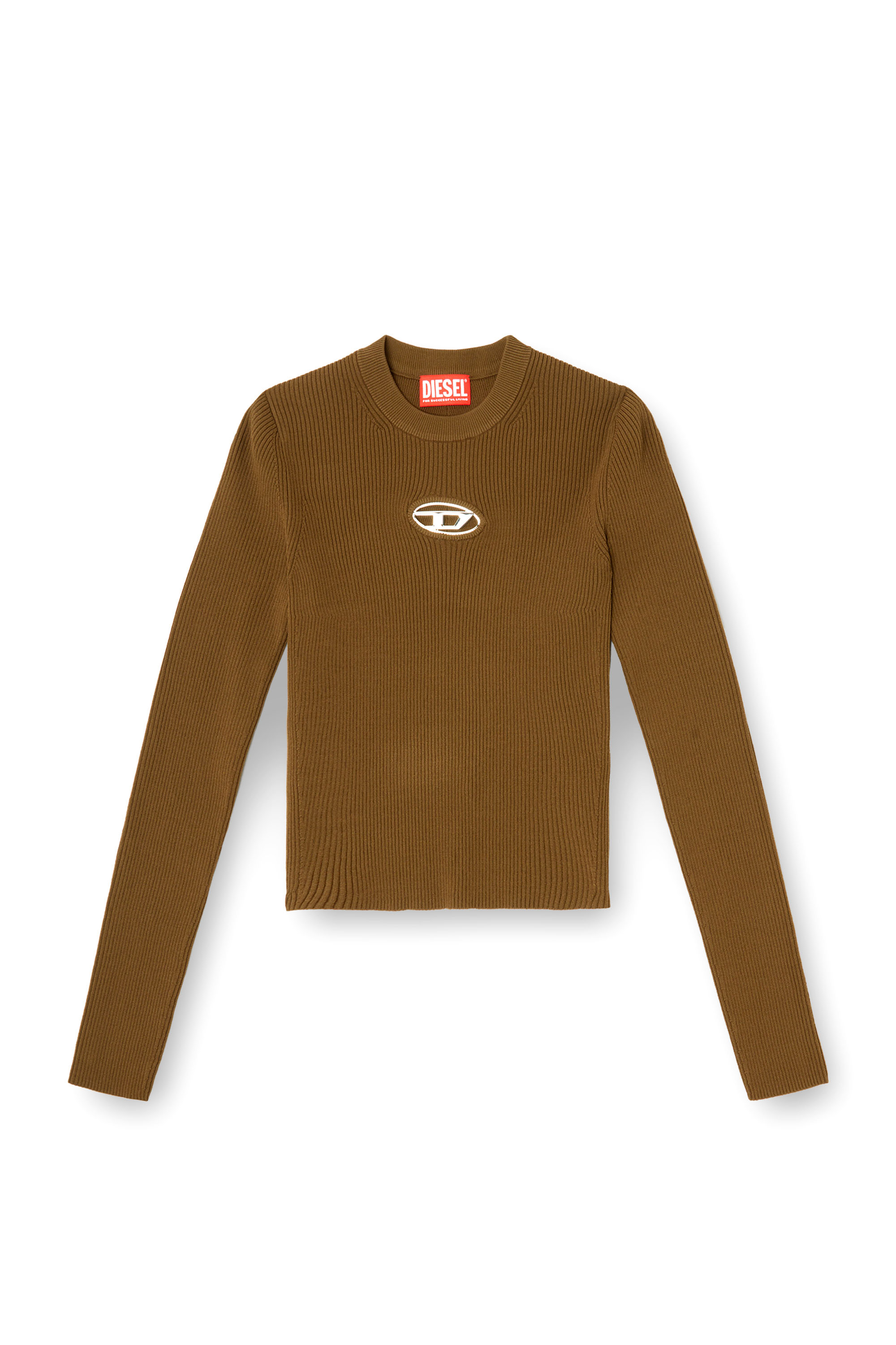 Diesel - M-VALARI, Female's Rib-knit viscose-blend top with Oval D in Brown - 2