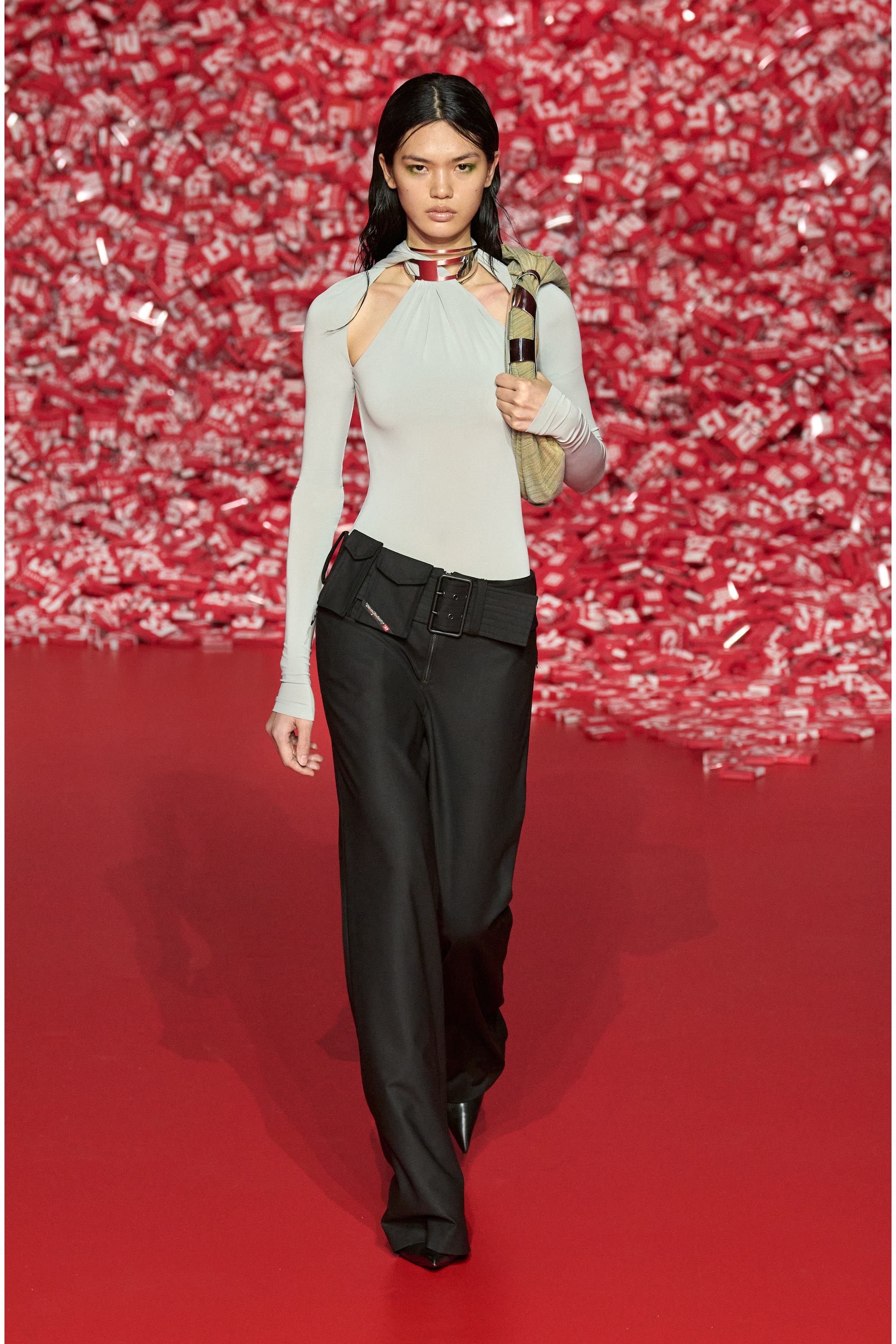 パンツ eaphi WOOL BELTED PANTS (size1) Wool suit pants black / gray for Men | Sandro Paris