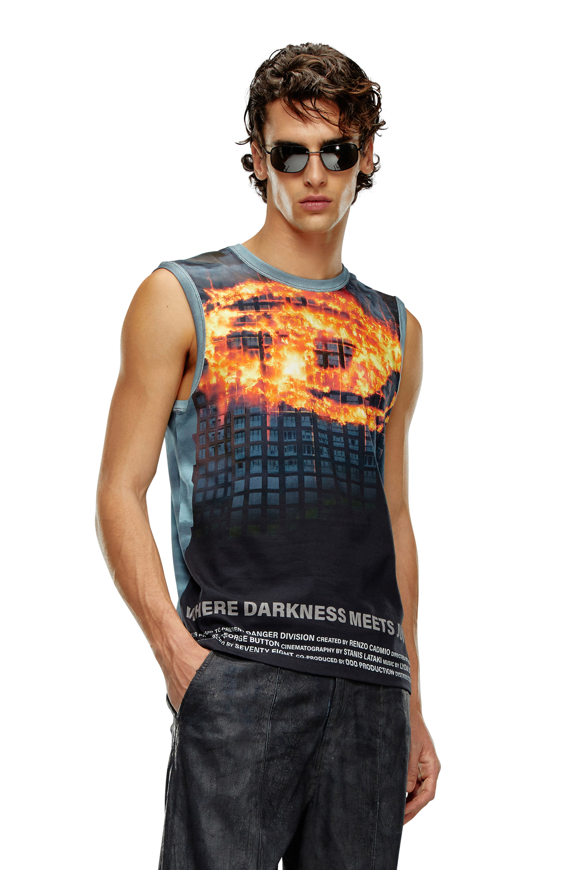 Diesel - T-BISCOUP, Male's Tank top with burning Oval D poster in Dark Blue - 1