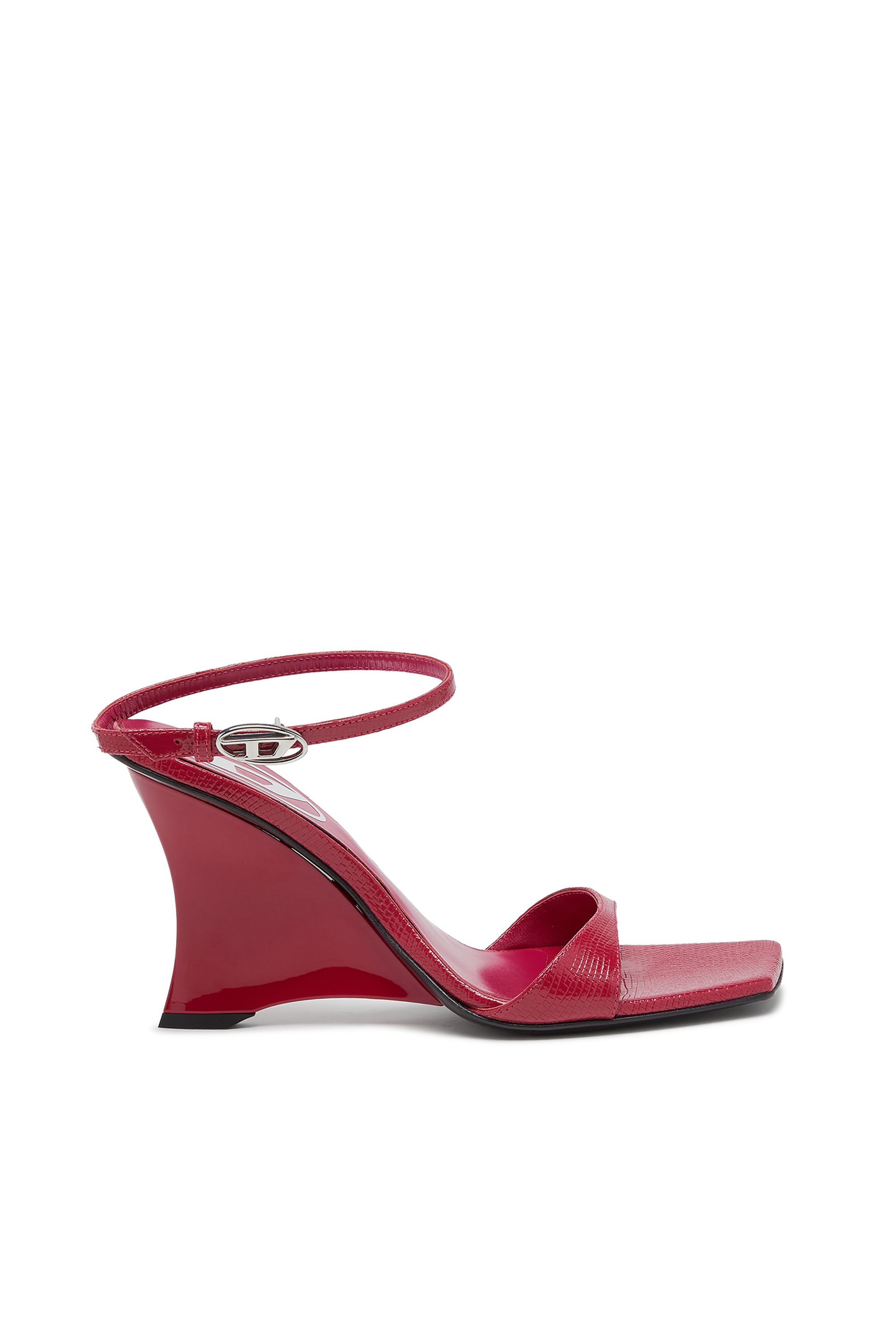 Diesel - D-AMBER SANDAL WEDGE, Sandales à talons compensés en cuir effet lézard Femme in Rose - 1