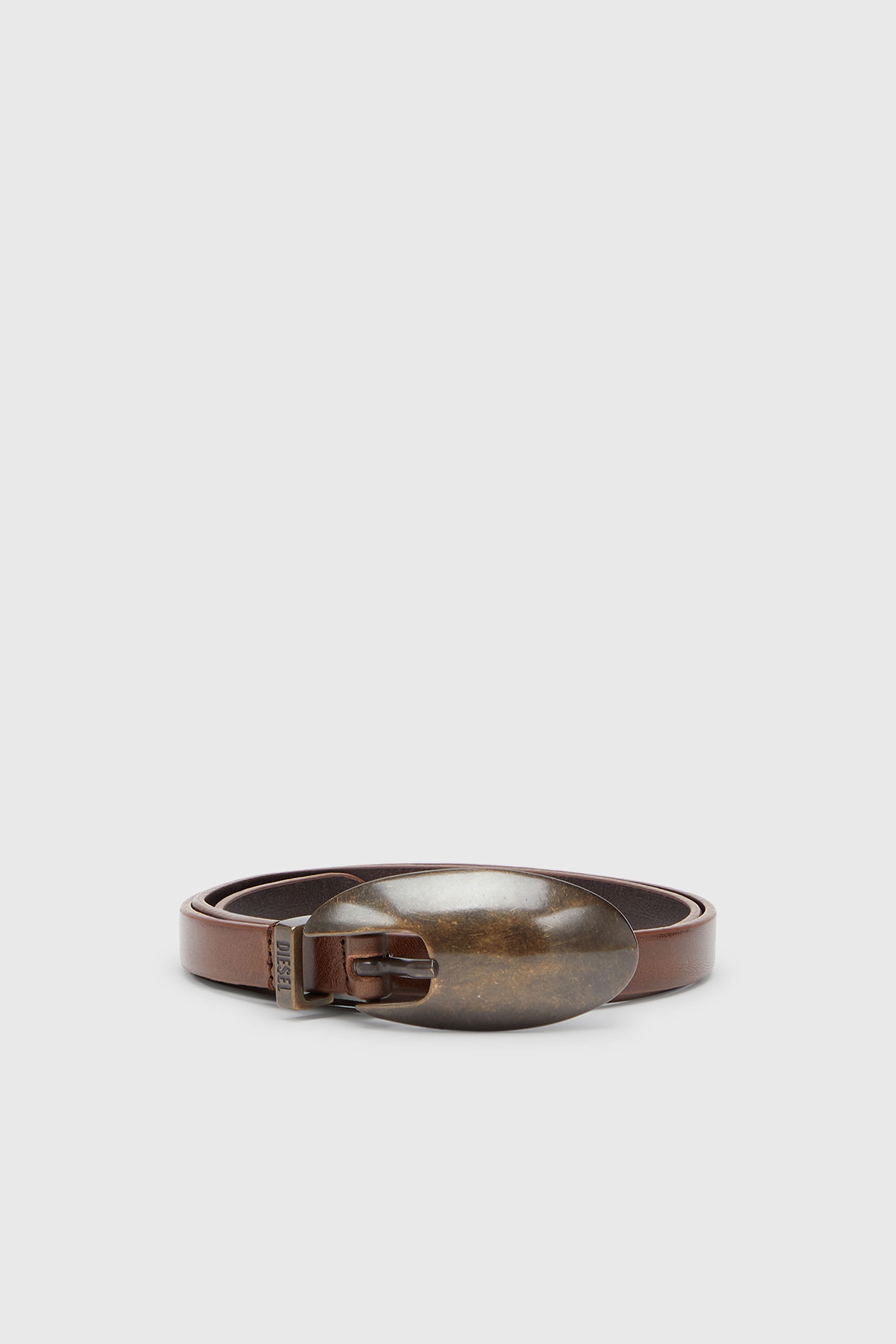 Diesel - B-ROP 15, Cintur&oacute;n 1.5 cm fino de cuero con hebilla escult&oacute;rica Mujer in Marr&oacute;n - 1
