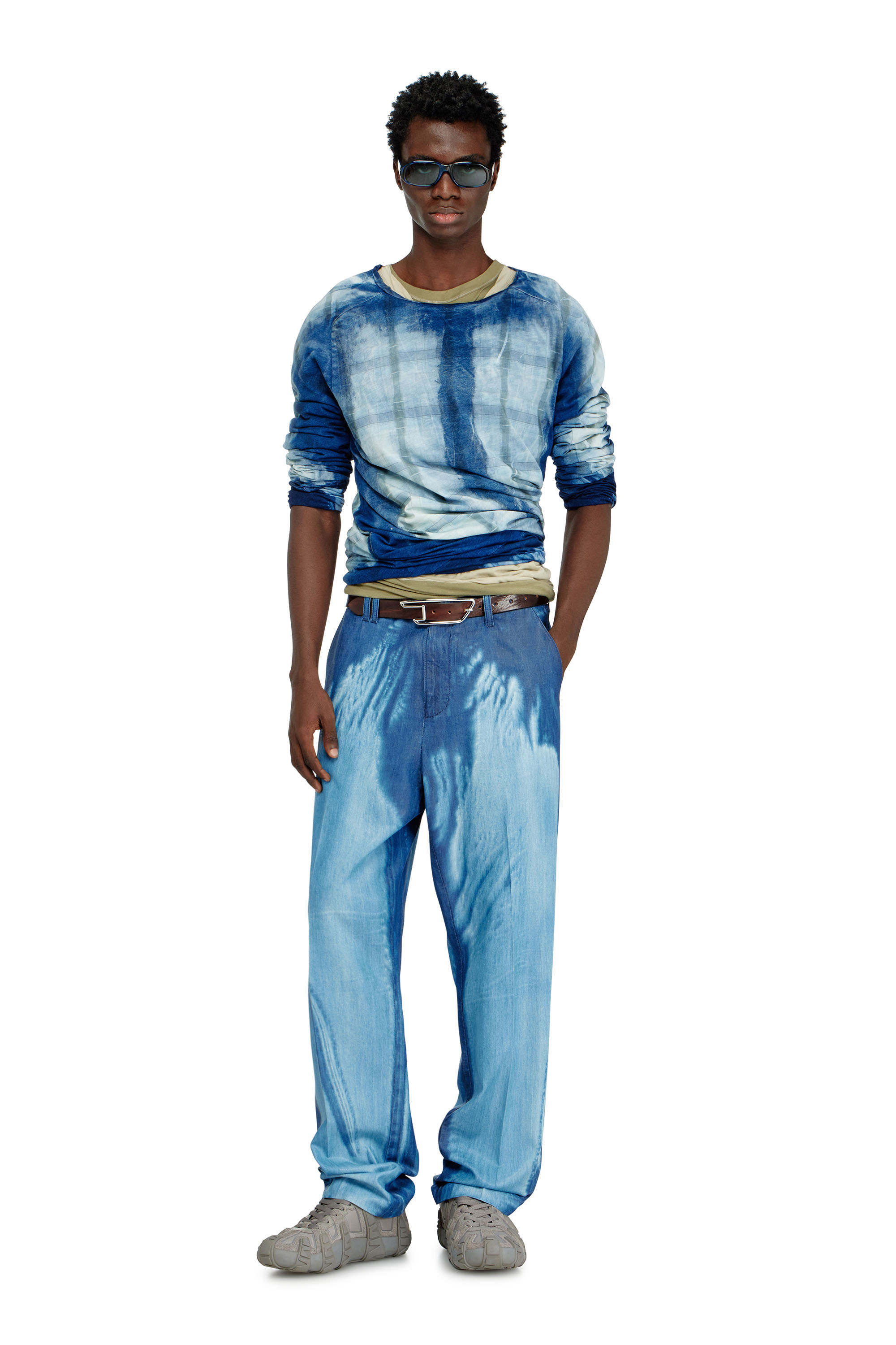 Diesel - T-ANTON-A, Man's Twisted layered top with X-ray effect in Blue - 2