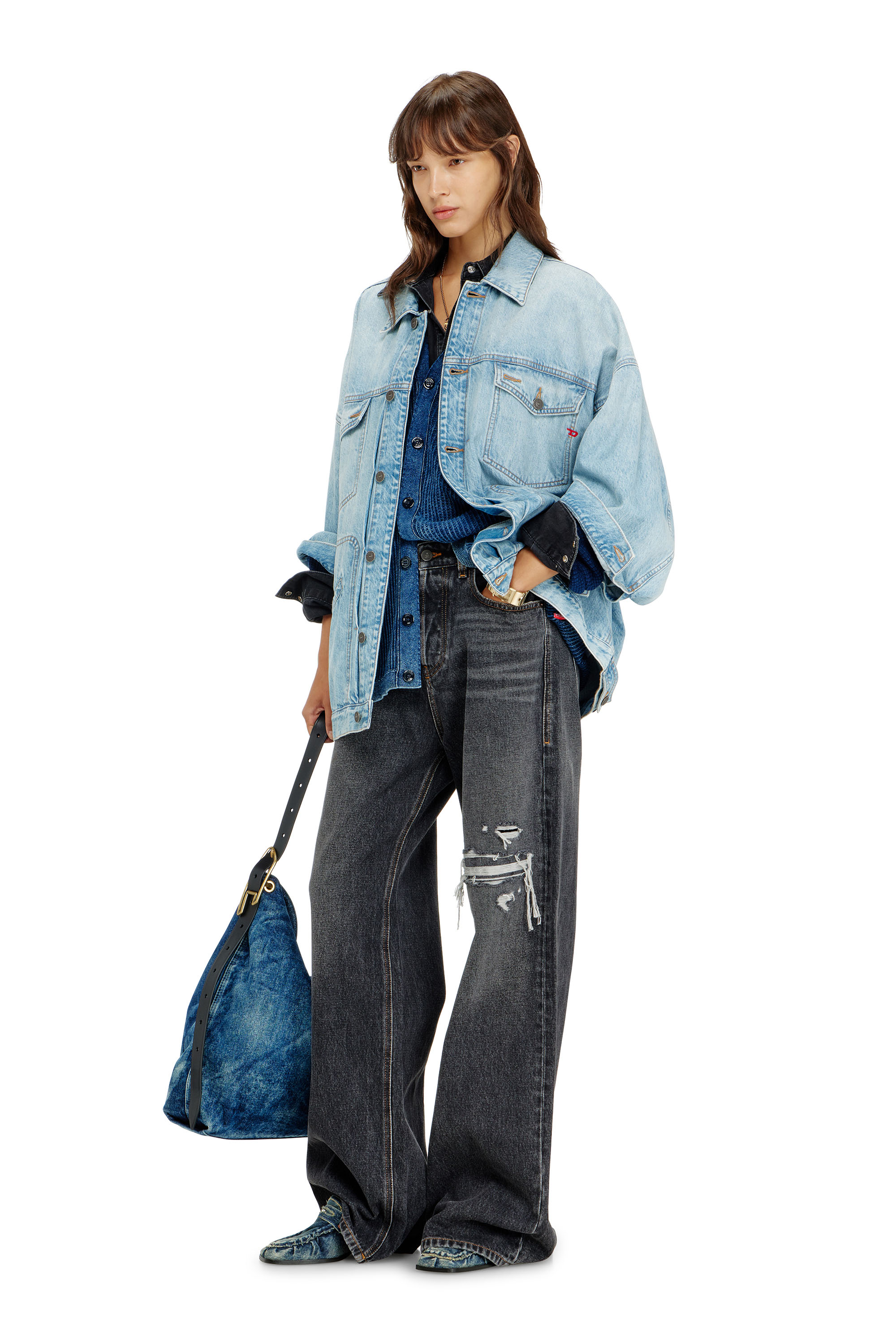 Diesel - DE-LIN, Female's Oversized denim workwear jacket in Light Blue - 2