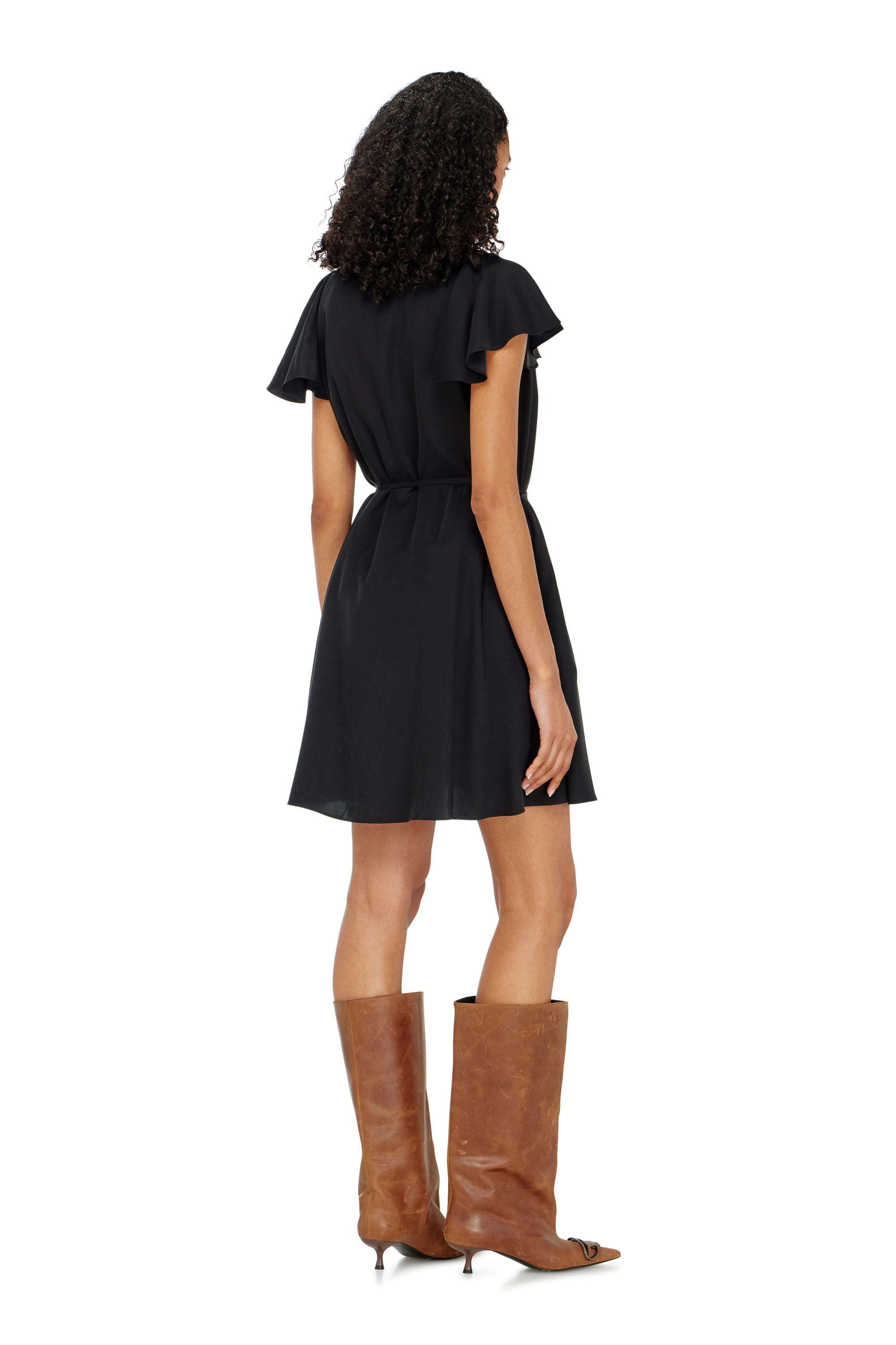 Diesel - D-AIKIRI, Robe en cupro avec col en V et boutons &agrave; l'avant Femme in Noir - 4