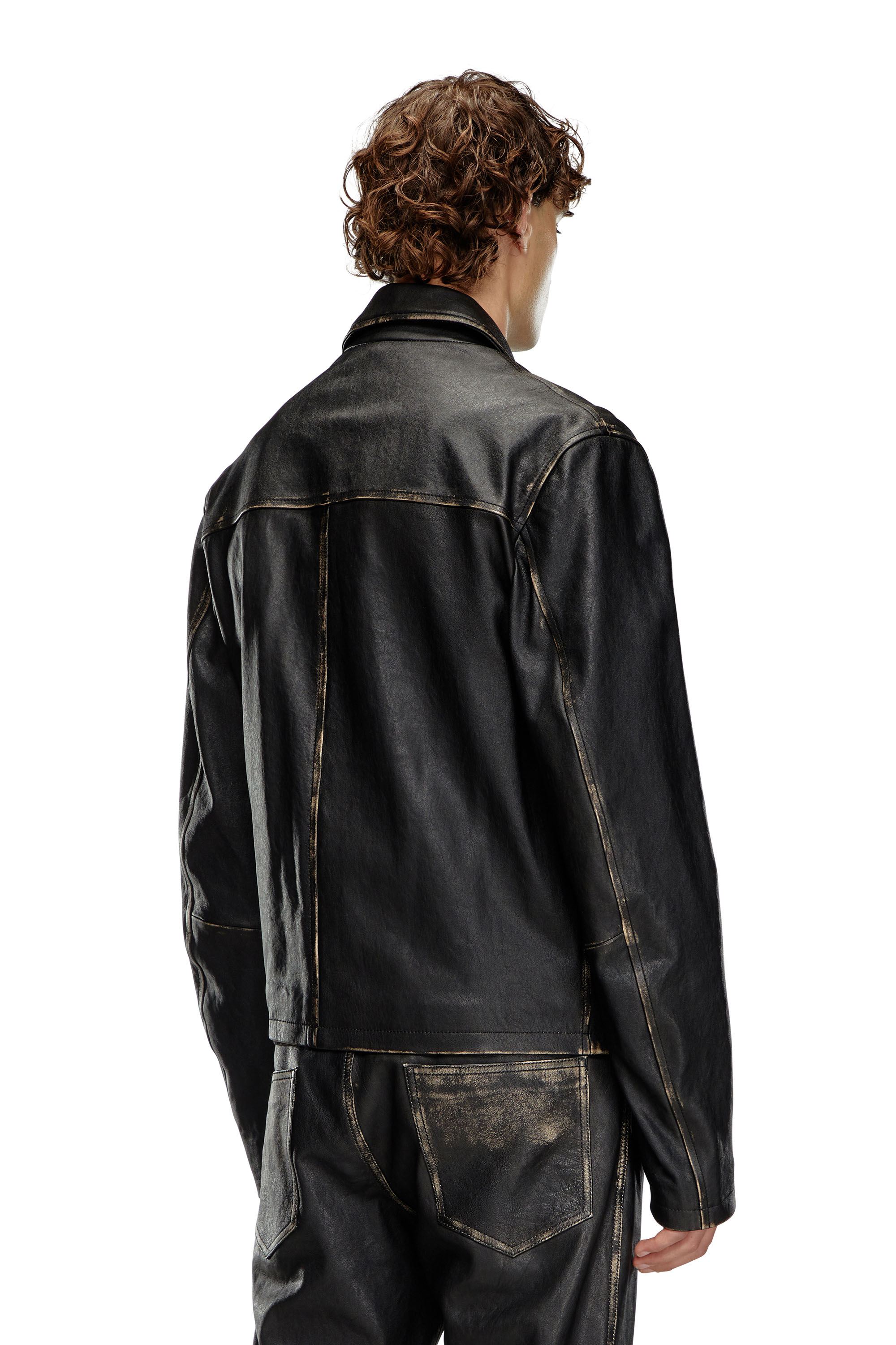 Diesel - L-BLIXIA, Man's Distressed leather jacket in Black - 5