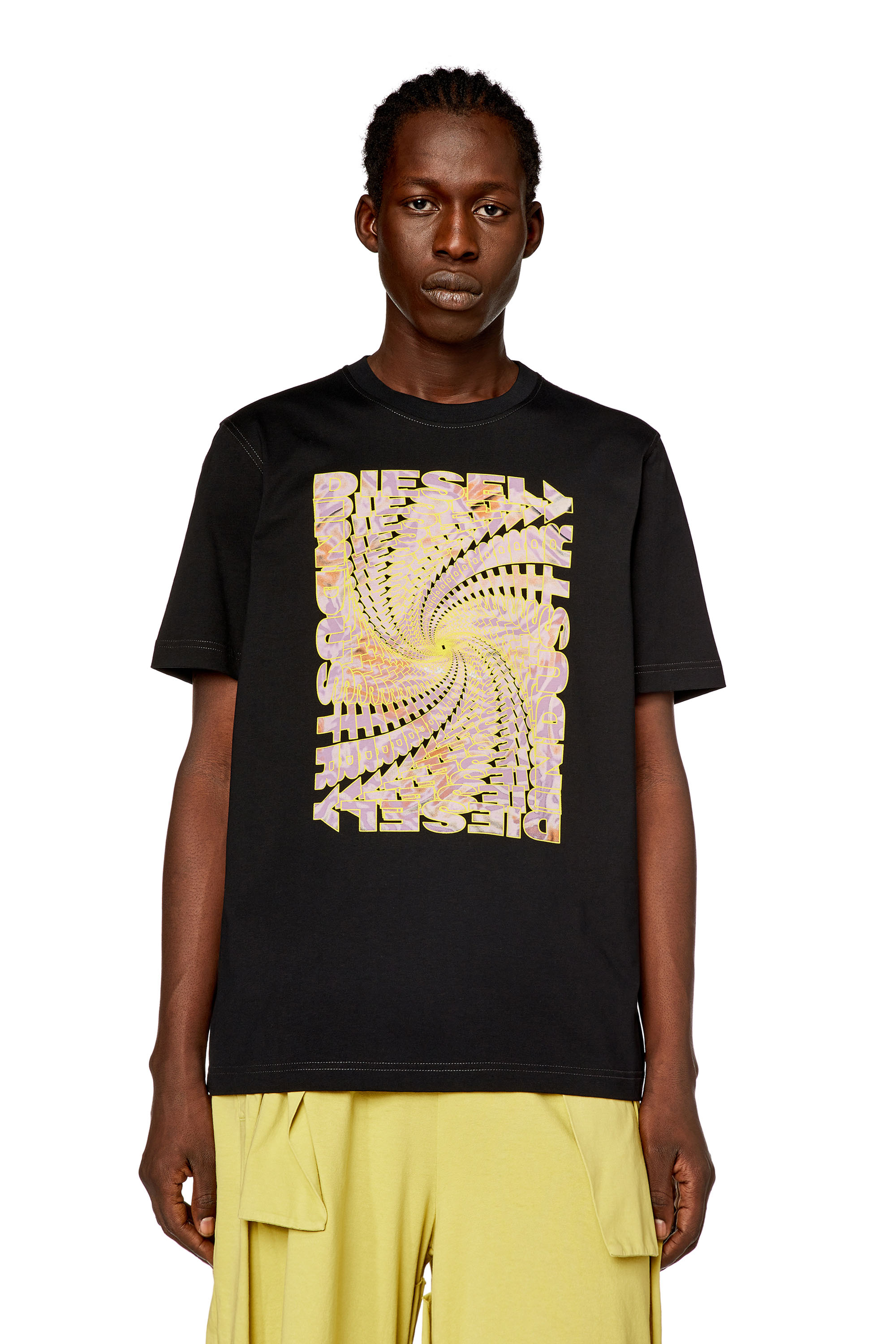 Diesel - T-JUST-N12, Man's T-shirt with zebra-camo optical logo print in Black - 3