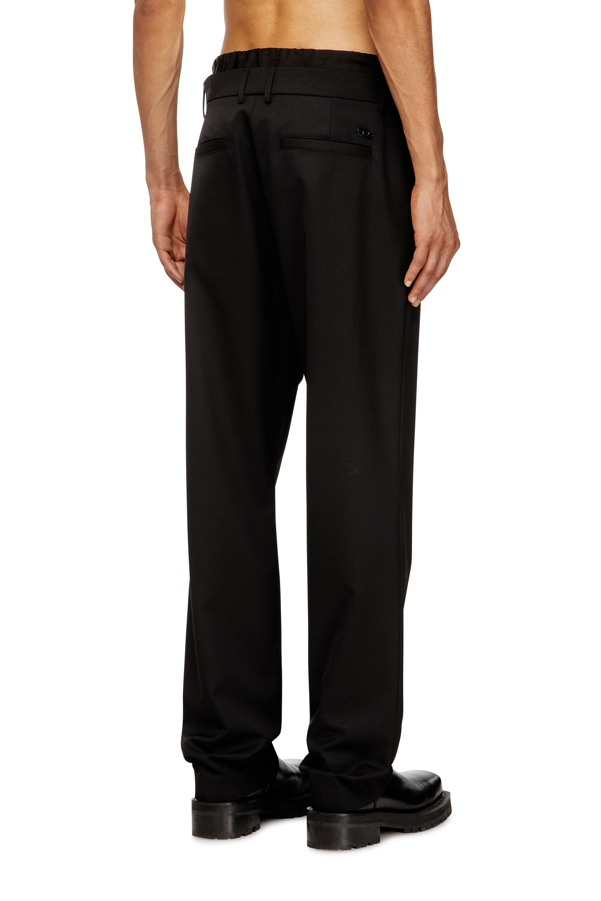 Diesel - P-OWERS, Male's Wool blend pants with elastic waistband in Black - 4