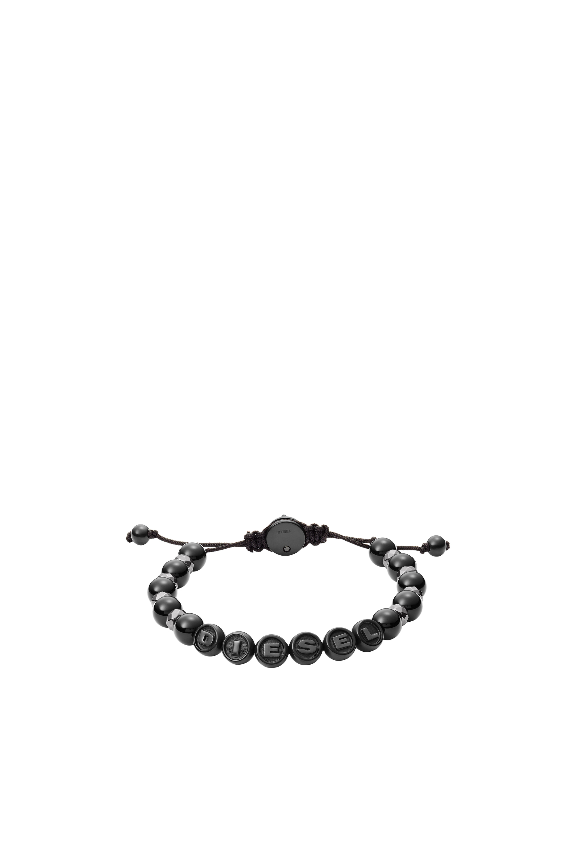 Pulsera con piedras negras y logo negro