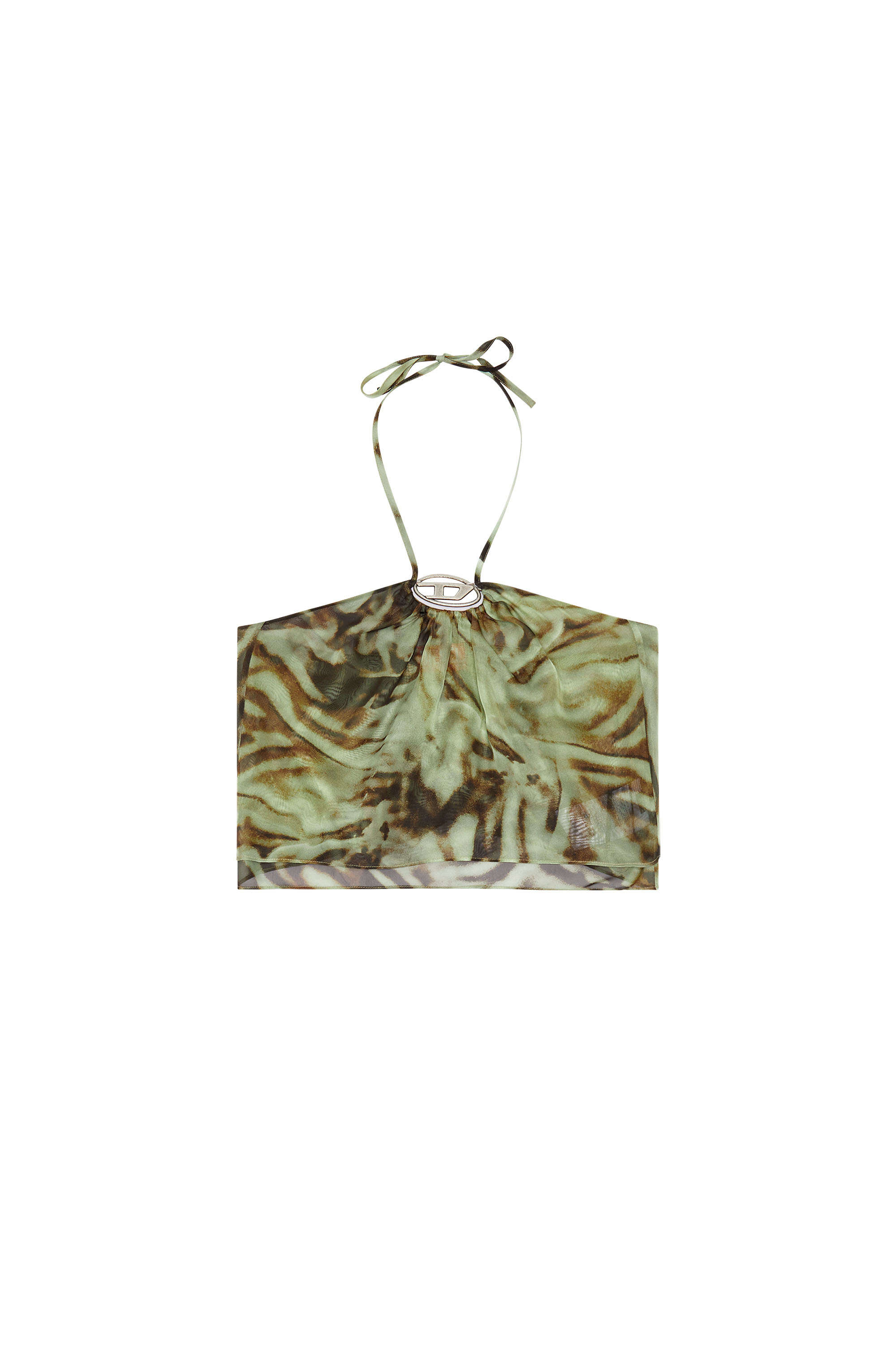 Diesel - T-STANT, Top sin espalda de chif&oacute;n con motivo de camuflaje de cebra Mujer in Verde - 2