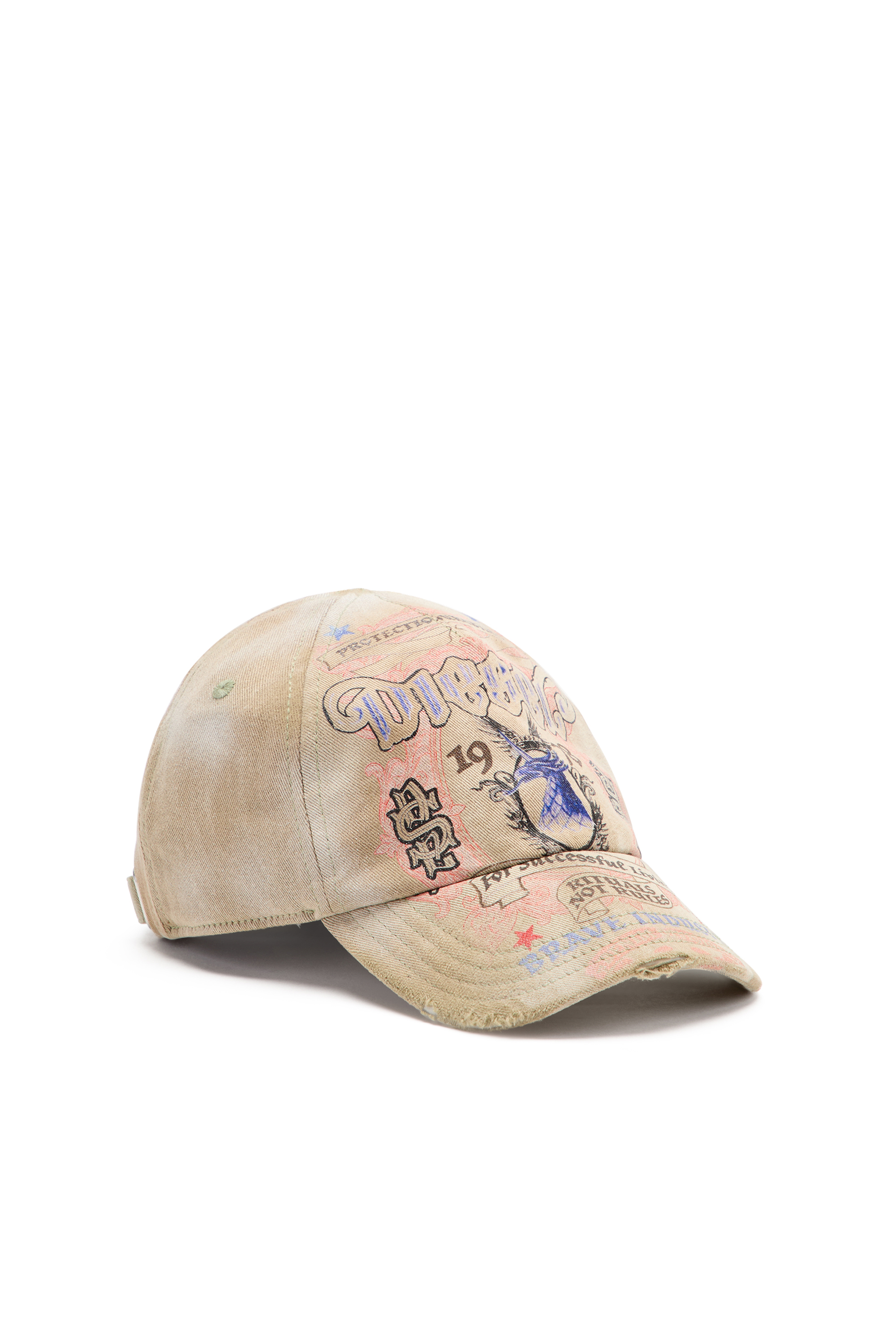 Diesel - C-RITUAL, Gorra de b&eacute;isbol desgastada con estampado de logo Hombre in Beige - 1