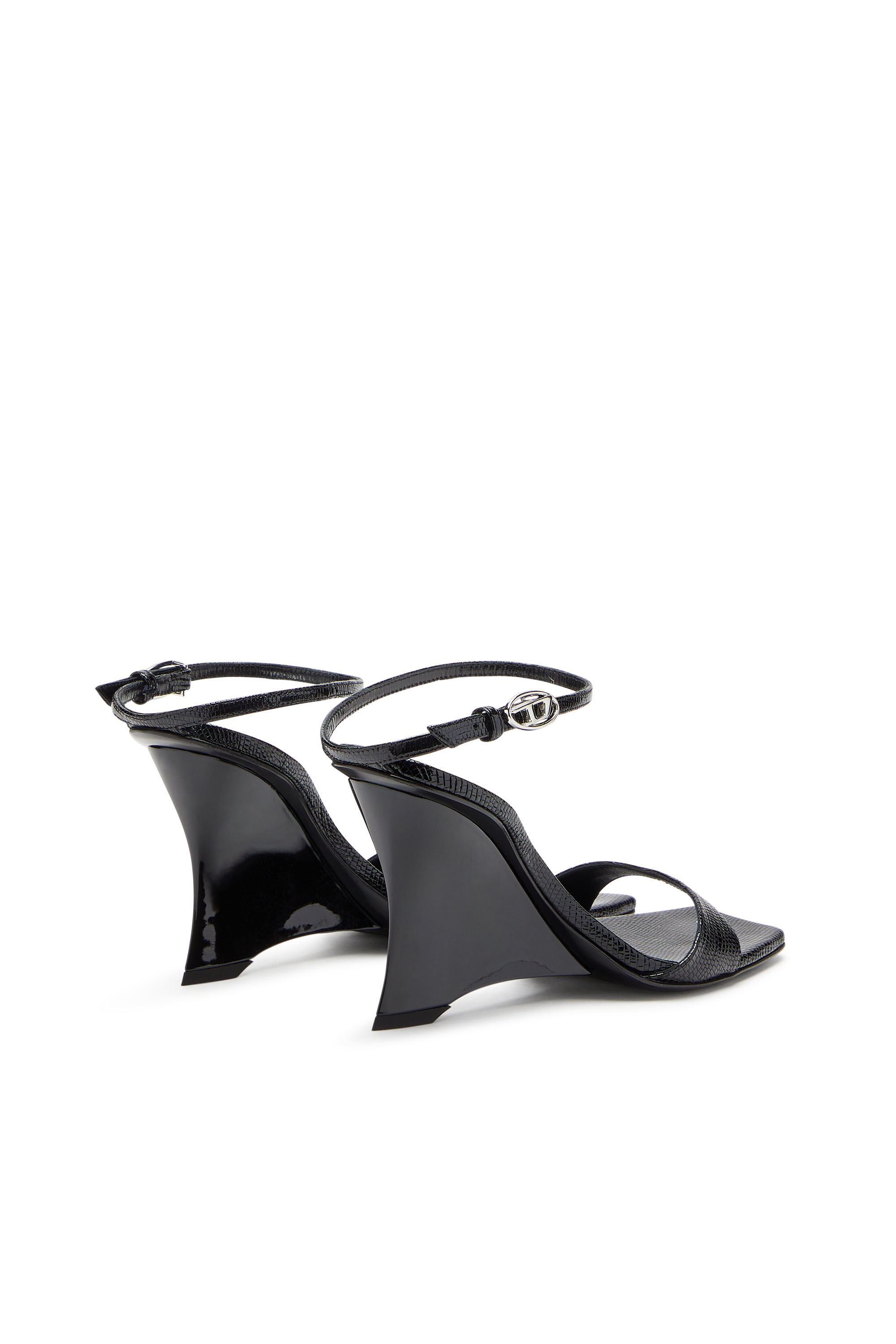 Diesel - D-AMBER SANDAL WEDGE, Female's D-Amber-Wedge sandals in lizard-effect leather in Black - 3