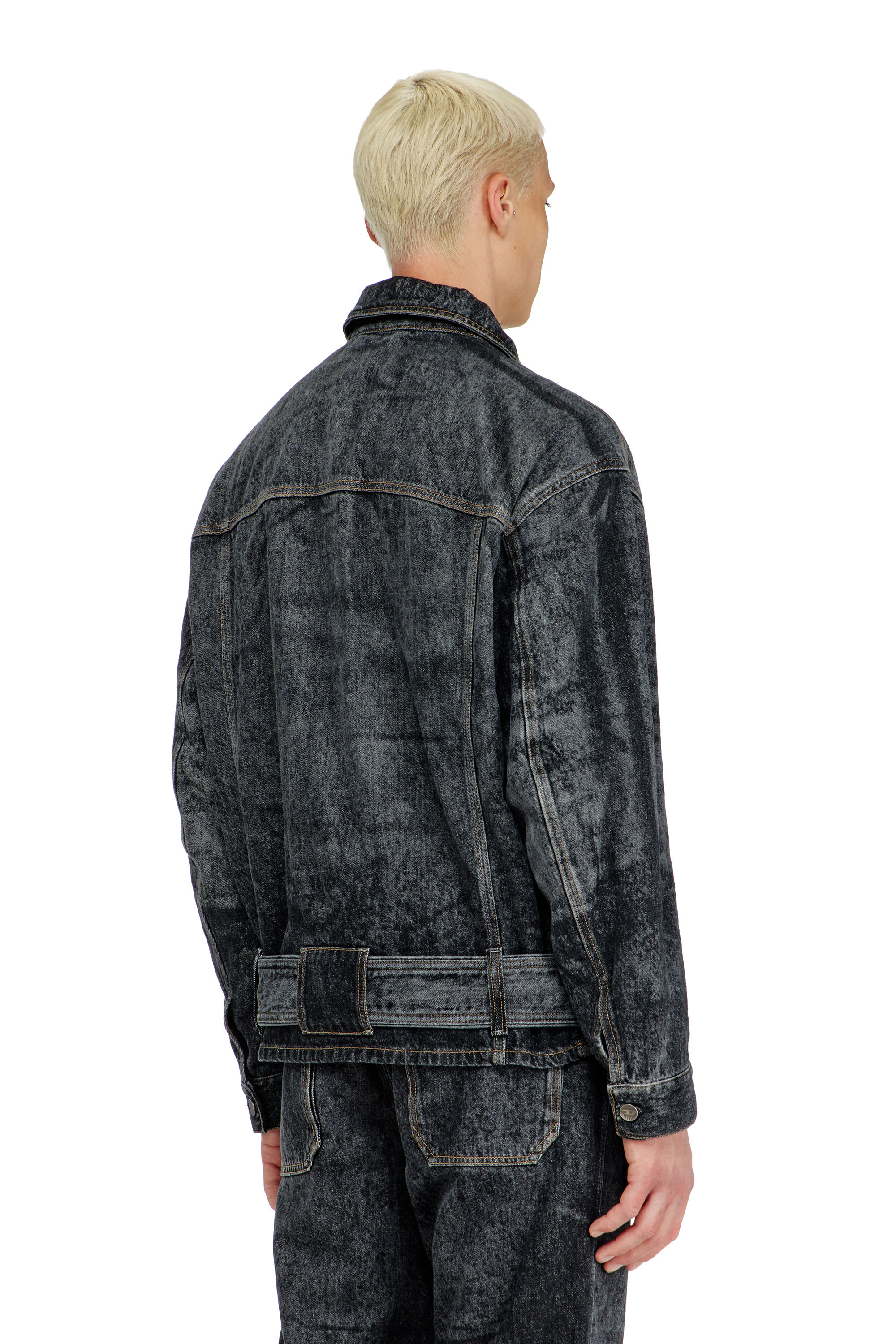 Diesel - D-VALERO-S, Man's Biker-inspired denim jacket in Black/Dark grey - 5