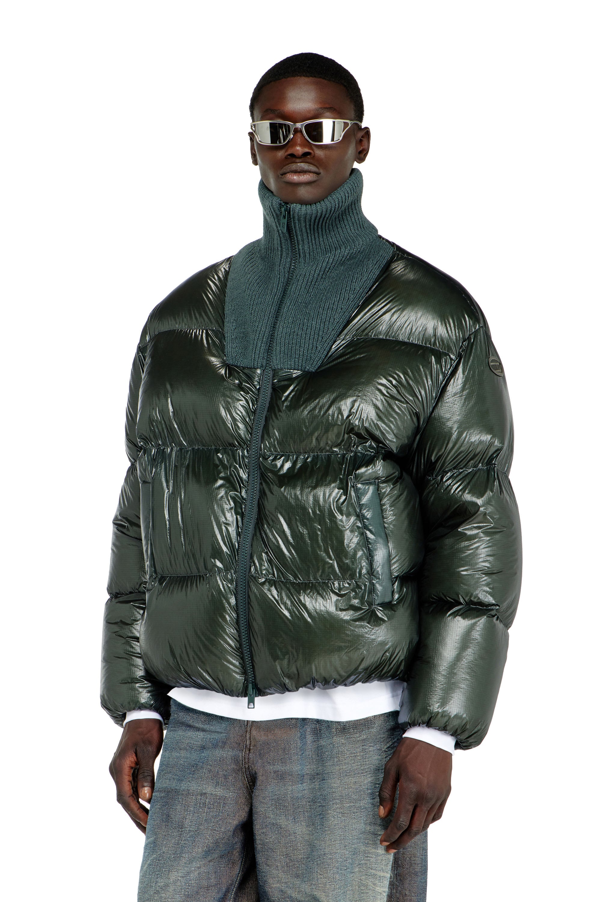 Diesel - W-RIBB, Doudoune en ripstop &agrave; col c&ocirc;tel&eacute; Homme in Vert - 1