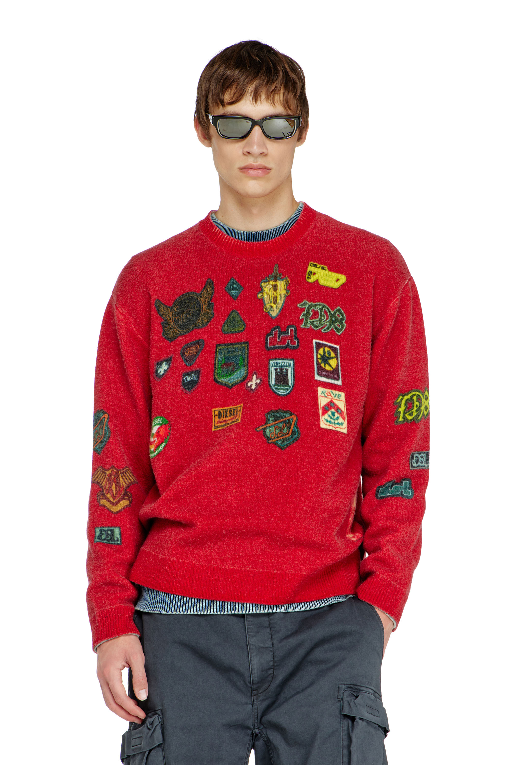 Diesel - K-PATCY, Jersey de lana con parches impresos Hombre in Rojo - 2