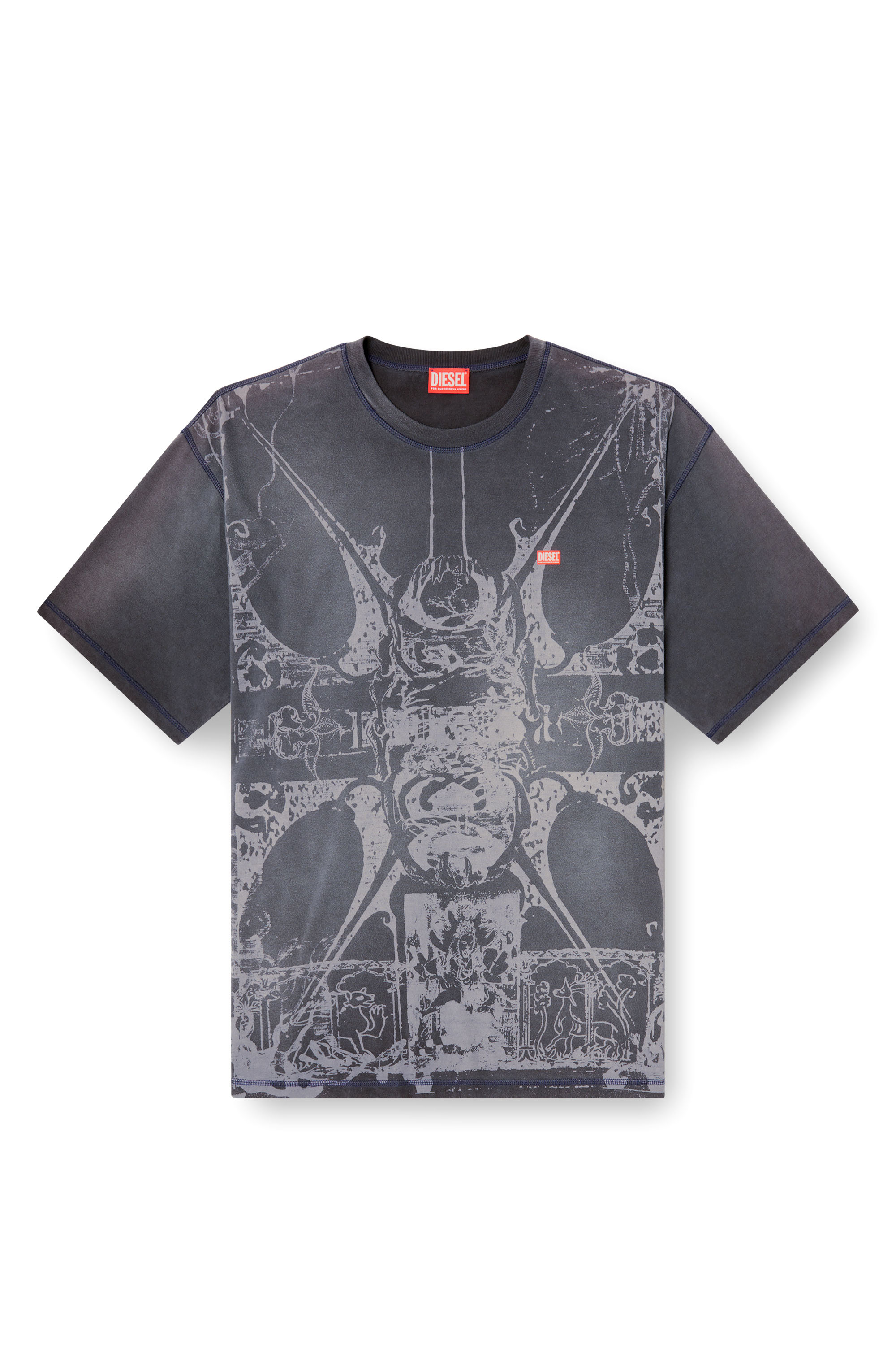 Diesel - T-BOXT-T13, T-shirt avec imprimé médiéval ton sur ton Homme in Noir - 3
