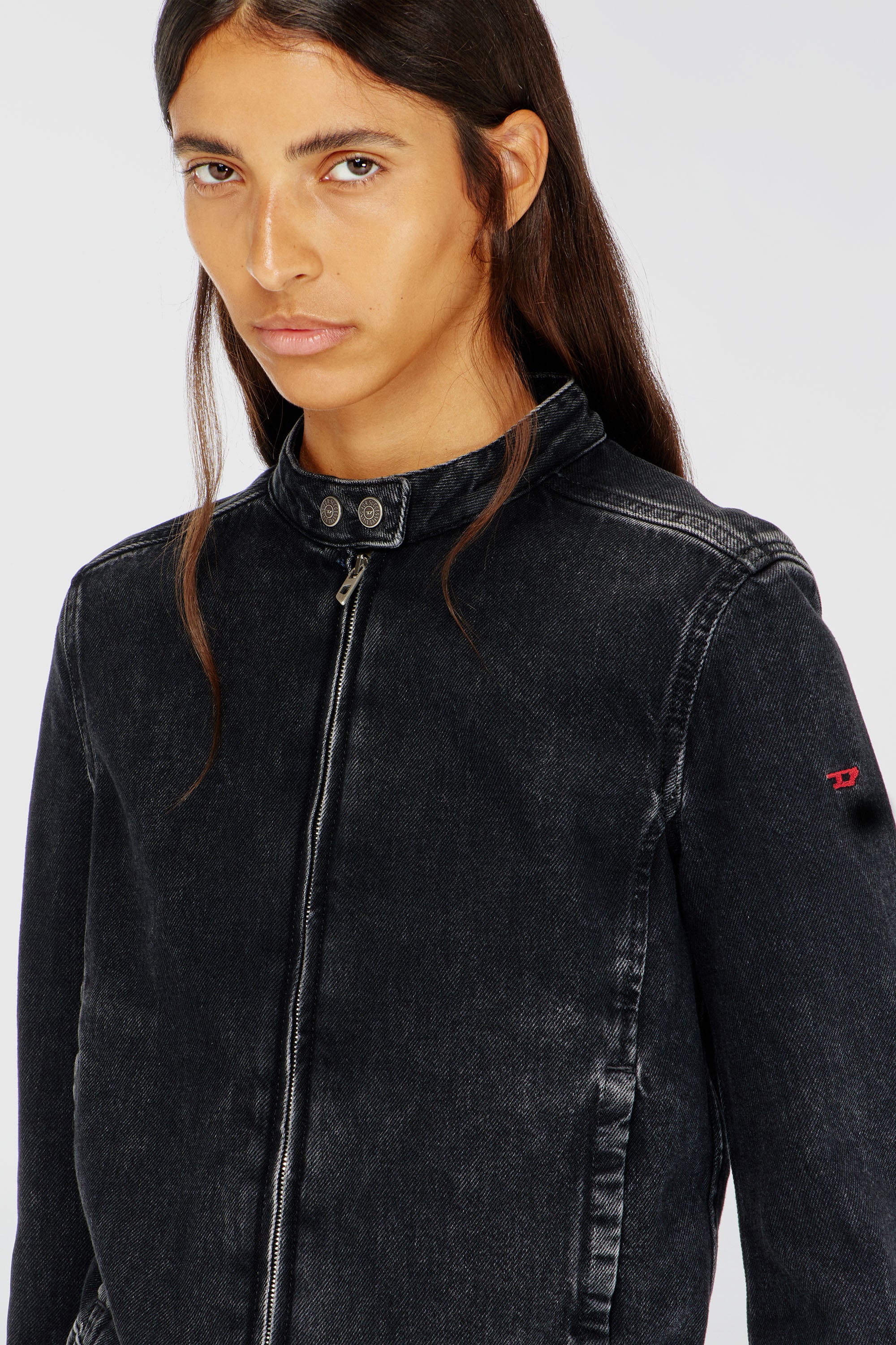 Diesel - DE-MORNIN, Chaqueta moto de mezclilla en denim de lavado oscuro Mujer in Negro - 4