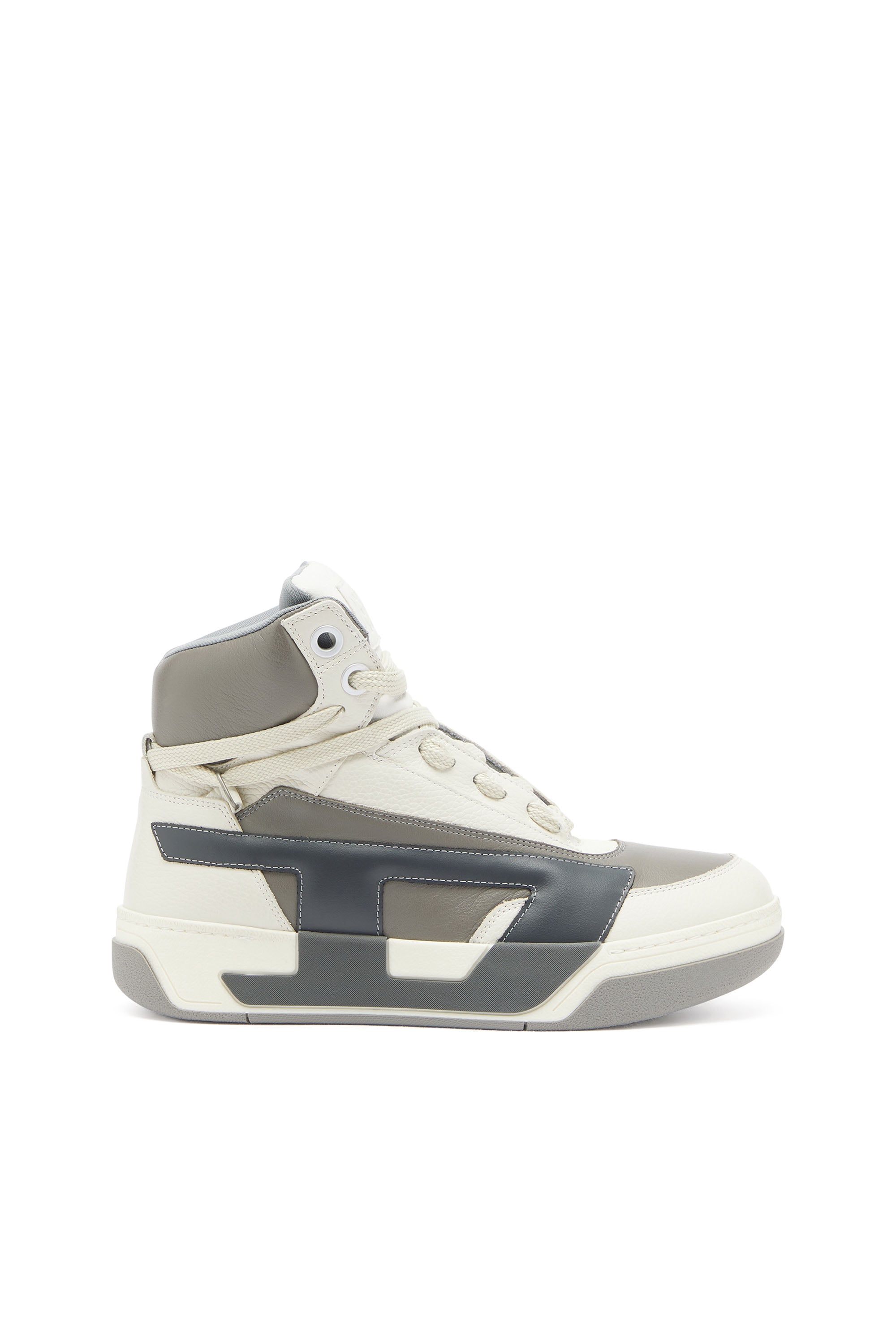 Diesel - S-D-OLLIE MID, Man's S-D-Ollie - High-top leather sneakers with D logo in White/Grey - 2