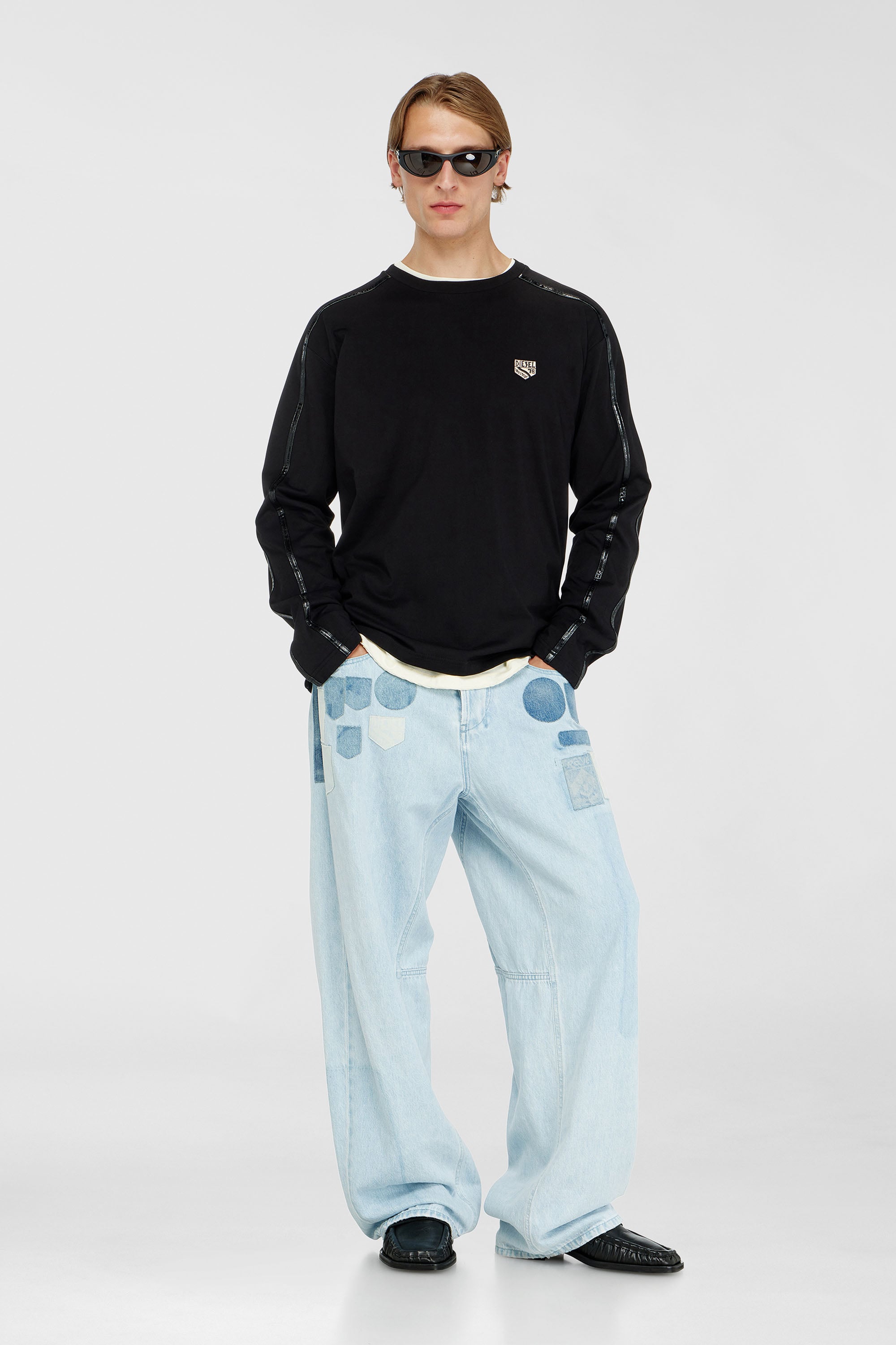 Diesel - T-NORM-LS-FL, Male's Long-sleeve T-shirt with tonal trims in Black - 2