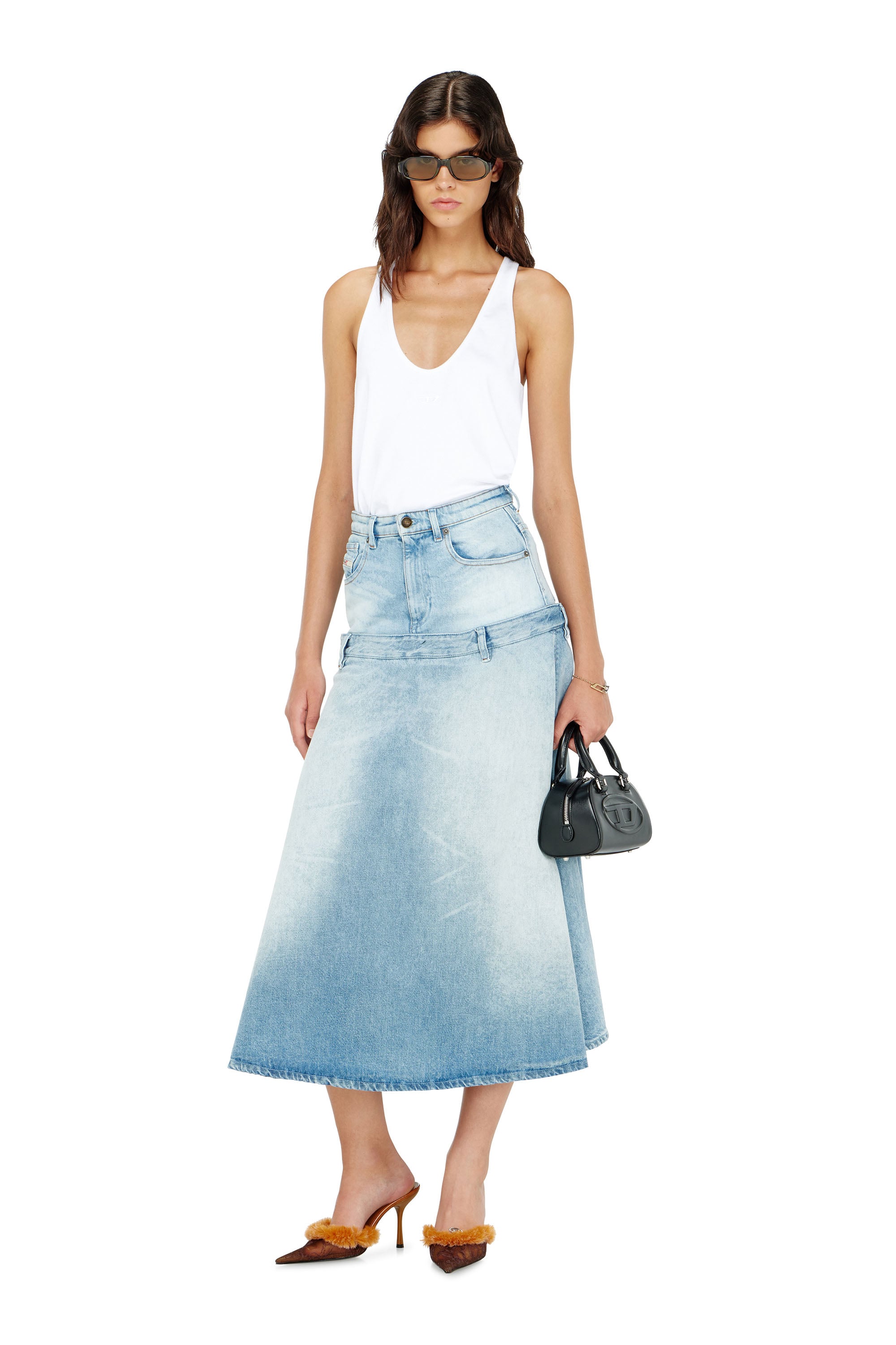 Diesel - DE-VORYA-S, Female's Denim skirt with layered design in Light Blue - 1