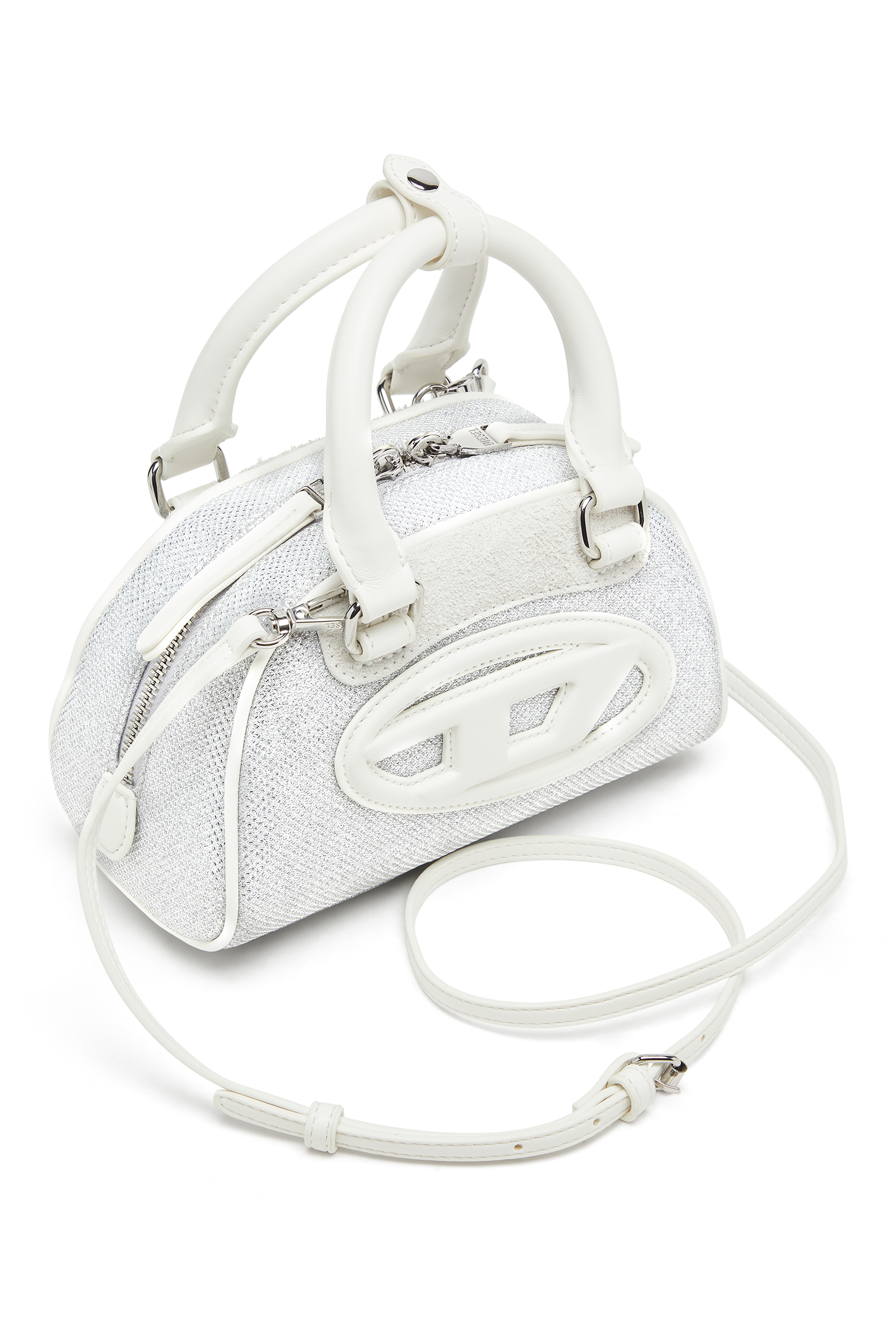 Diesel - 1DR DOME CROSSBODY, 1DR Dome-Mini sac bowling en tissu Lurex Femme in Blanc - 5