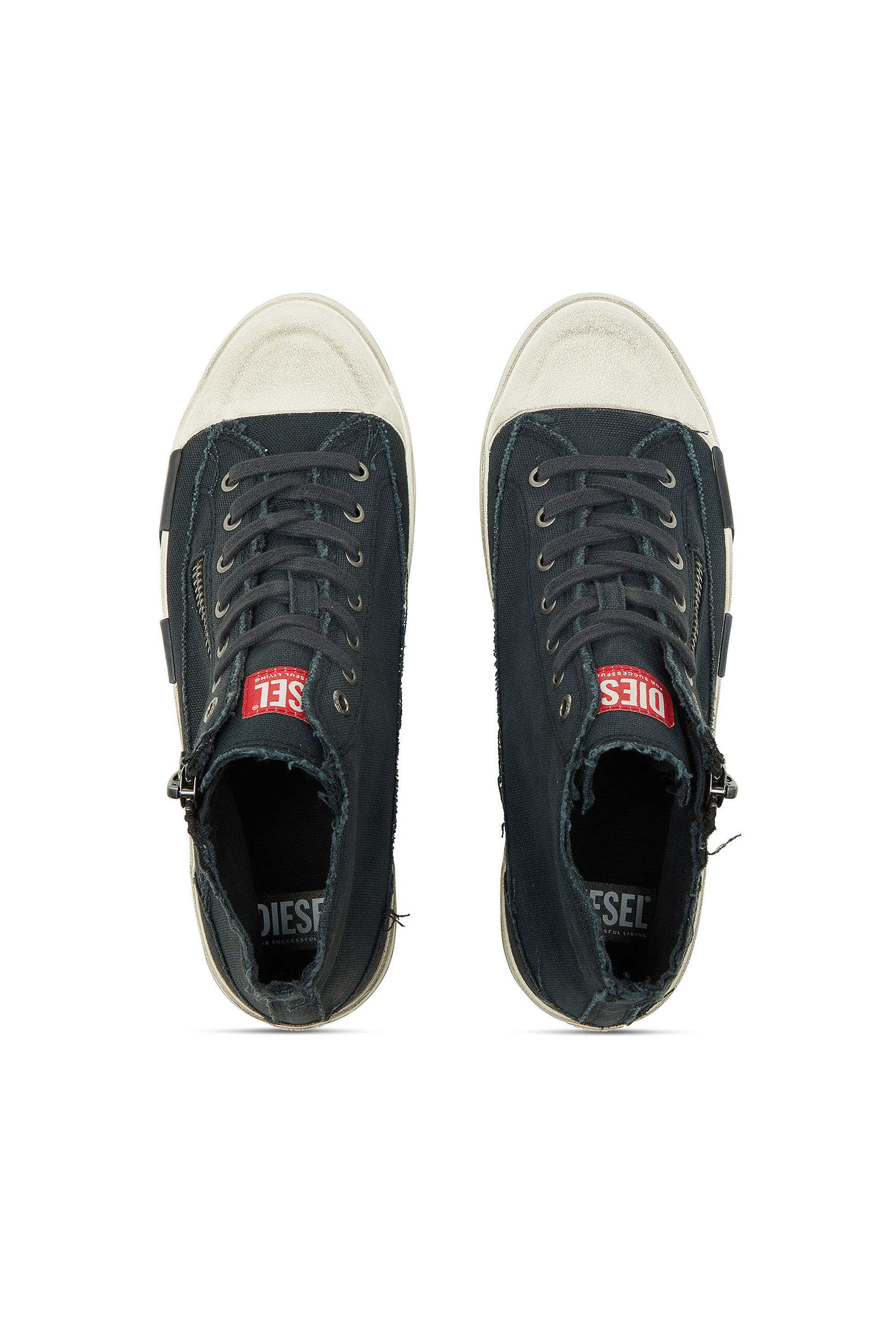Diesel - S-D-VERSE ZIP MID II, S-D-Verse - Baskets en toile effiloch&eacute;e avec logo D Homme in Noir - 4
