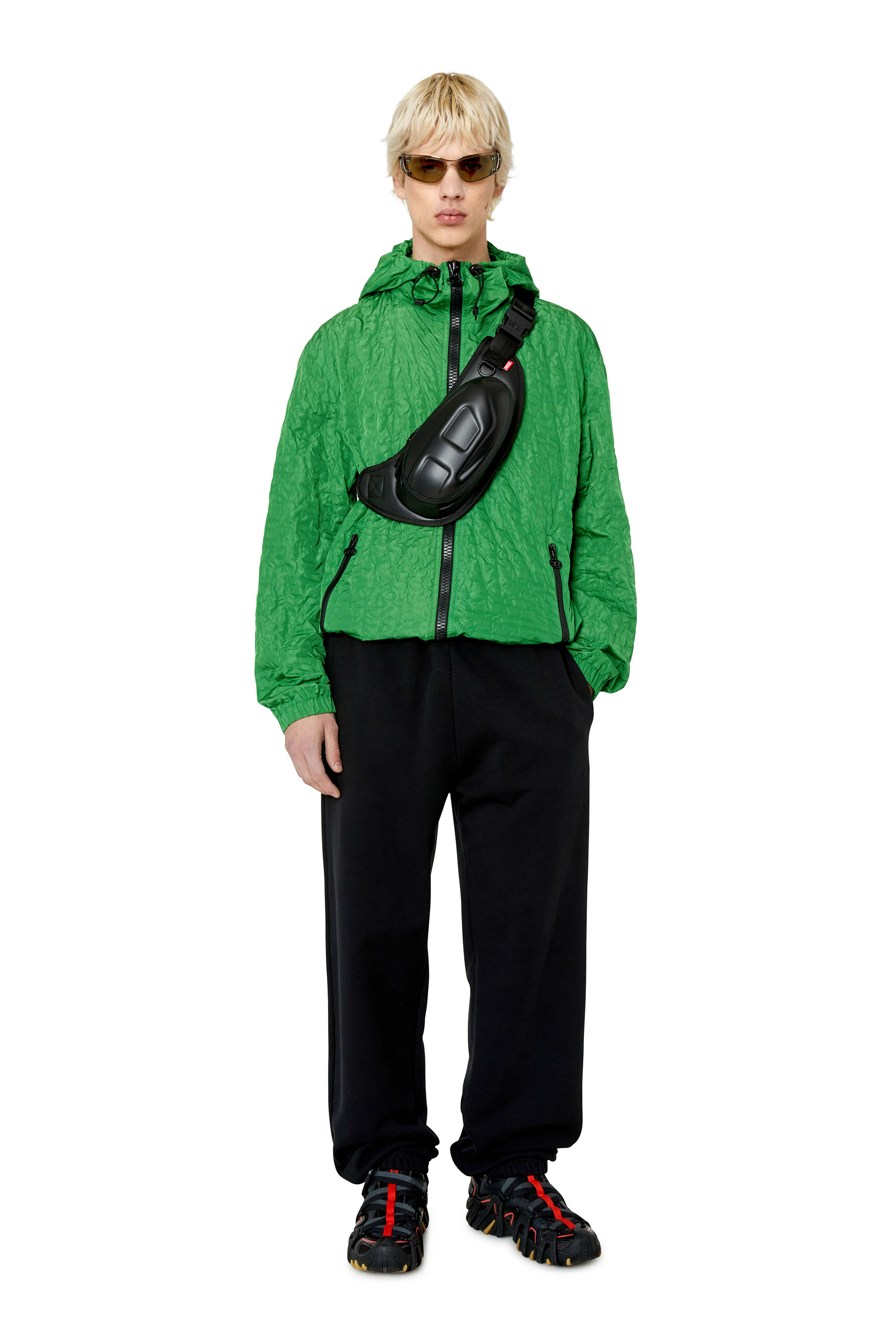 Diesel - J-WARRET-MON, Man's Windbreaker in tactile monogram nylon in Green - 1