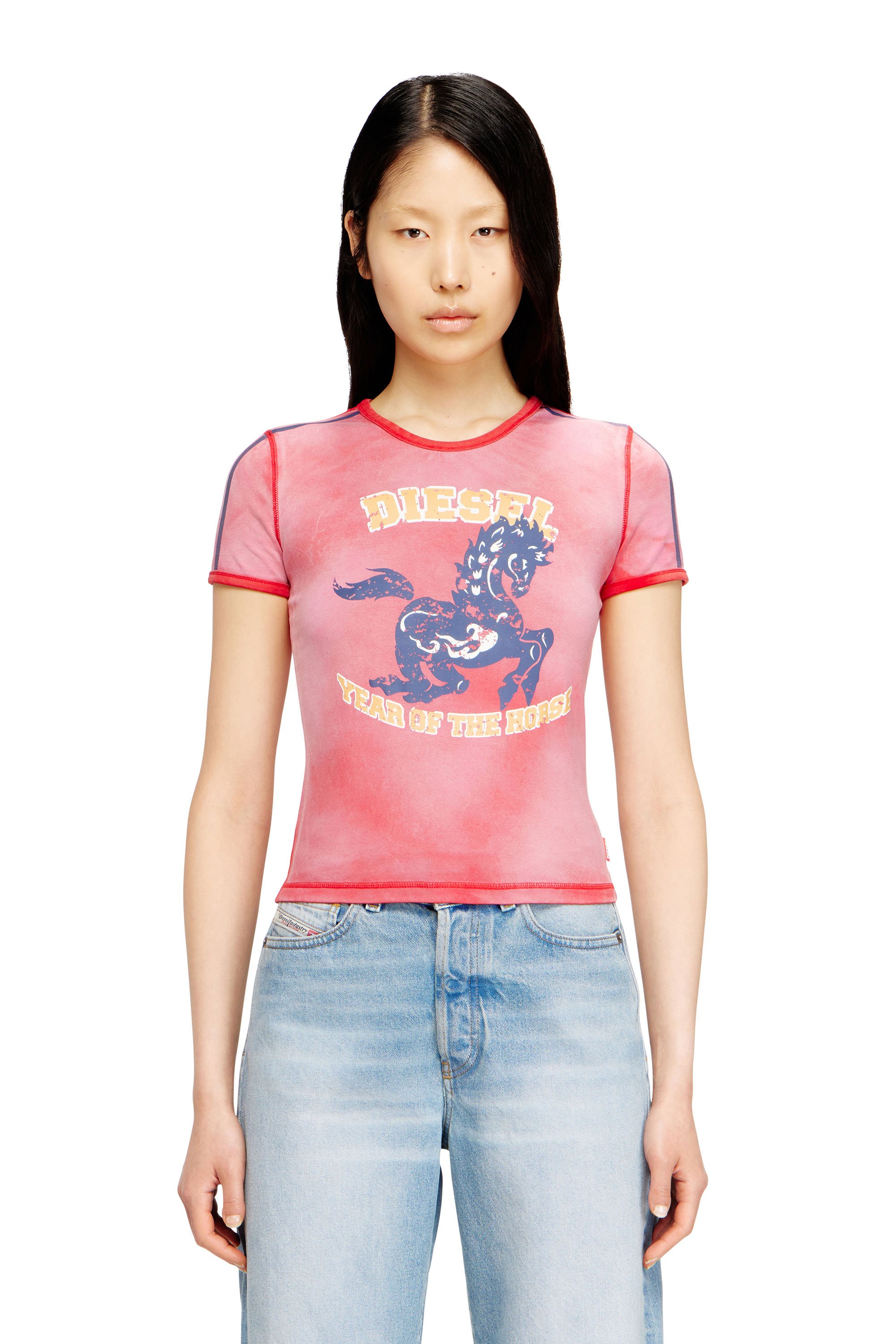 Diesel - CL-T-UNCUTIE-HORSE, Female's Cotton stretch T-shirt with horse graphic print in Red - 2