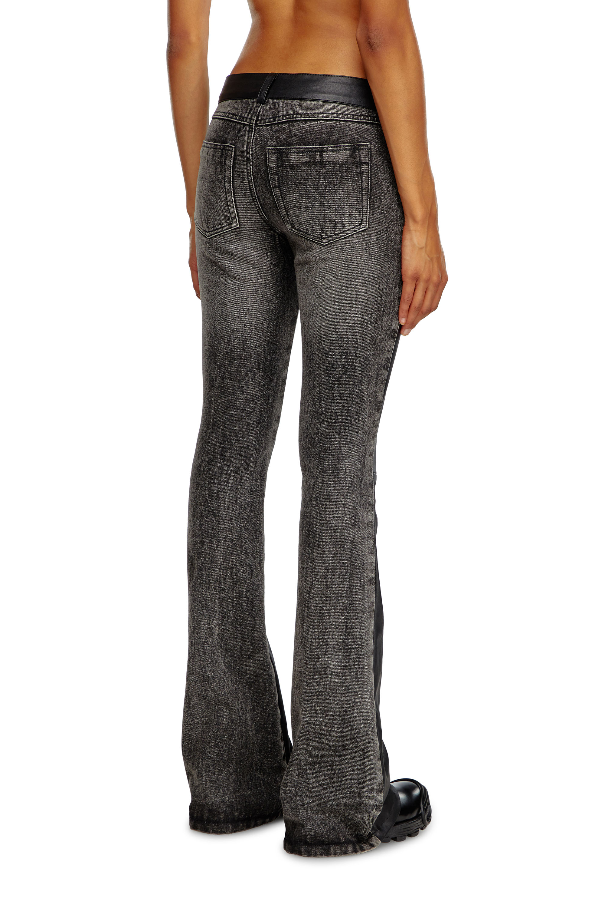 Diesel - L-OVELY, Female's Bootcut pants in leather and denim in Black - 2