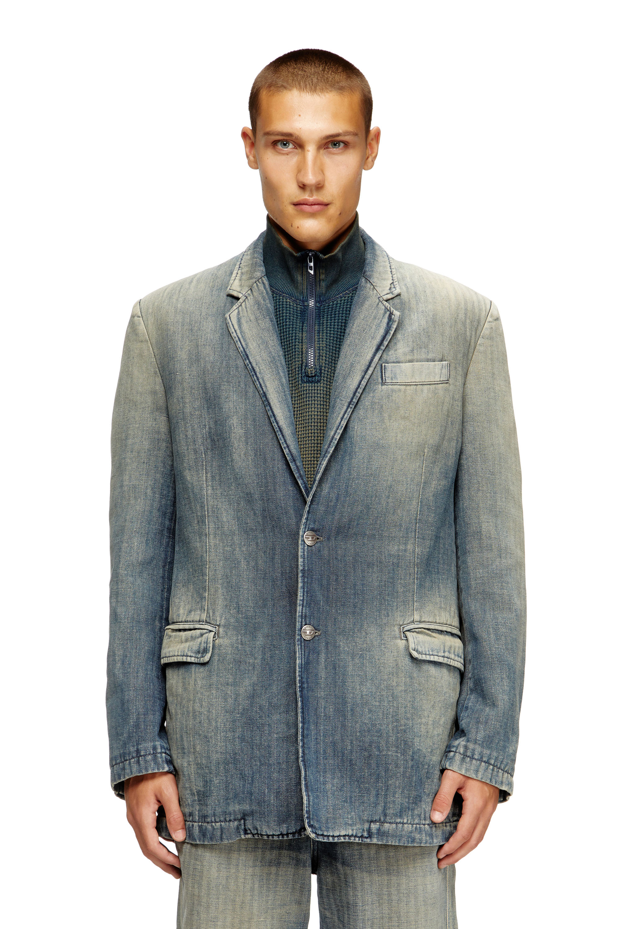 Diesel - D-REGER-D, Unisex's Blazer in dirt-effect herringbone denim in Grey/Blue - 2