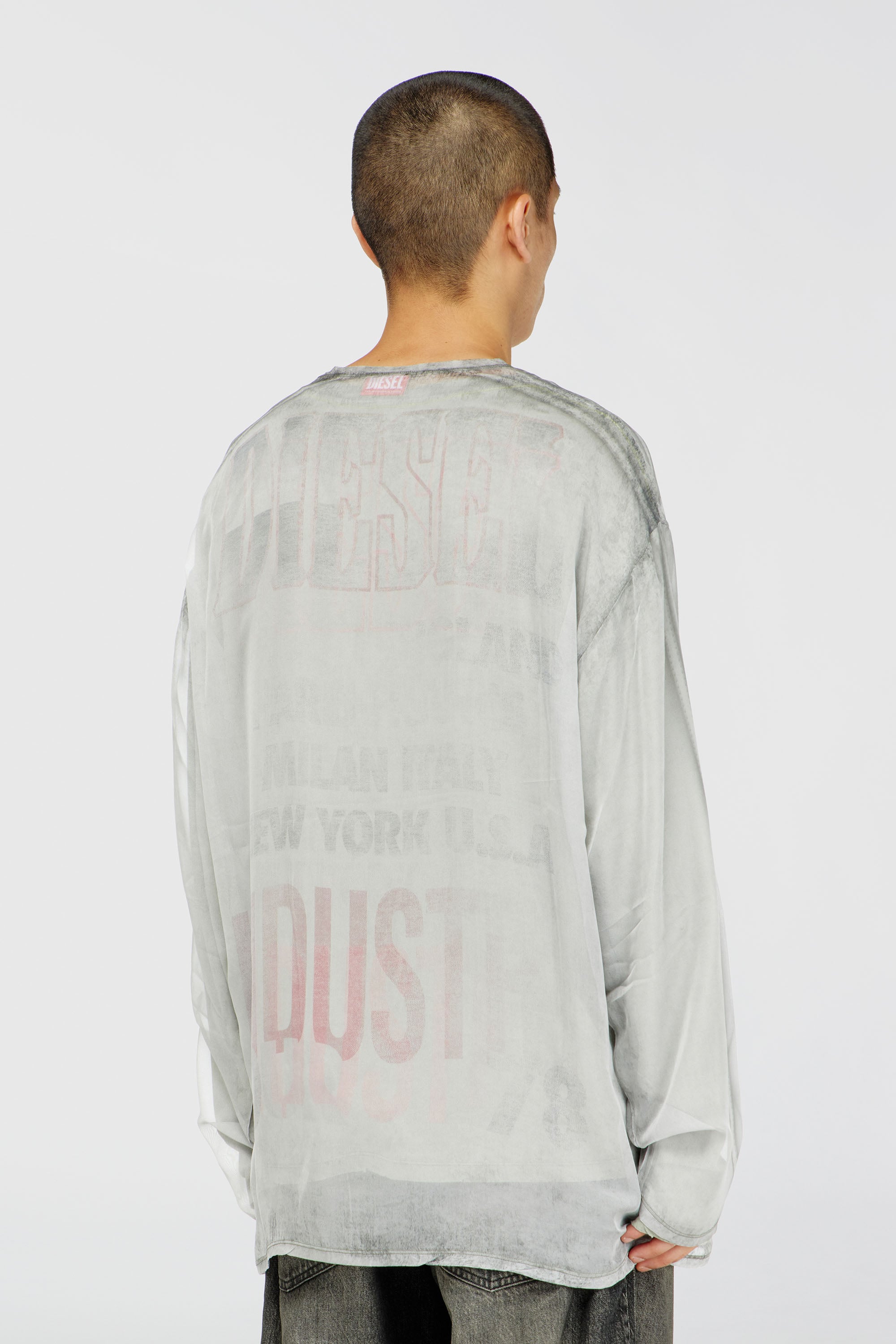 Diesel - T-DOUBLEX-LS, Man's Sheer chiffon top with concert graphics in Light Grey - 5
