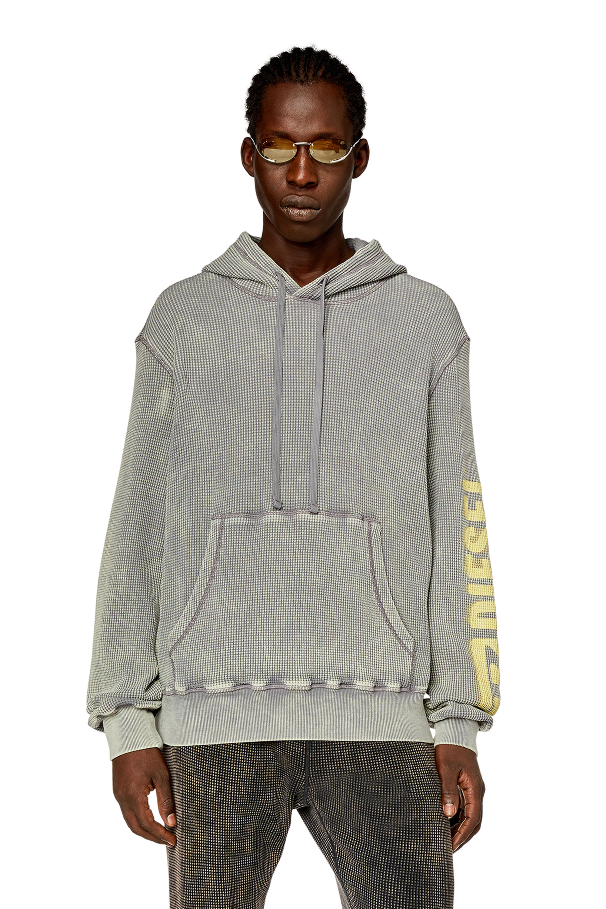 Men's Hoodie in macro-waffle jersey | Grey | Diesel