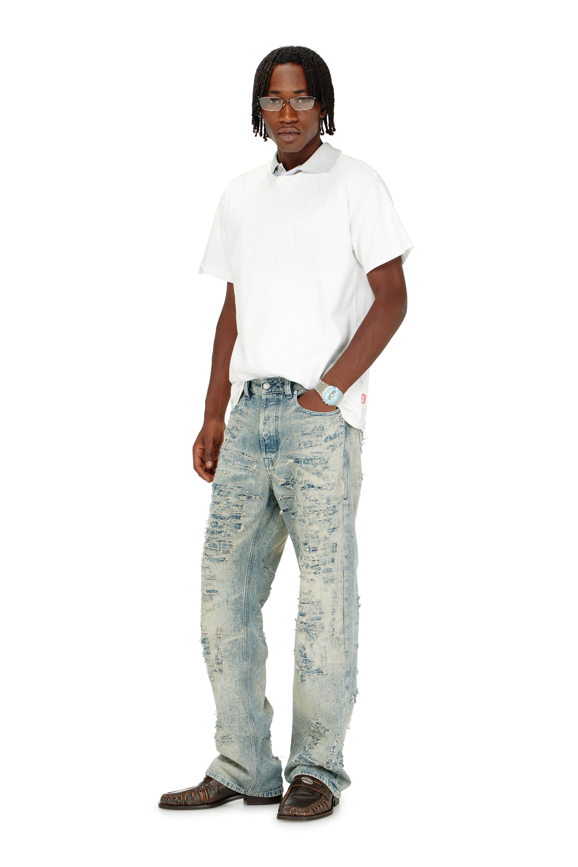 Diesel - T-NORM-CRYSTALS, Male's T-shirt with frayed edges and crystal details in White - 2