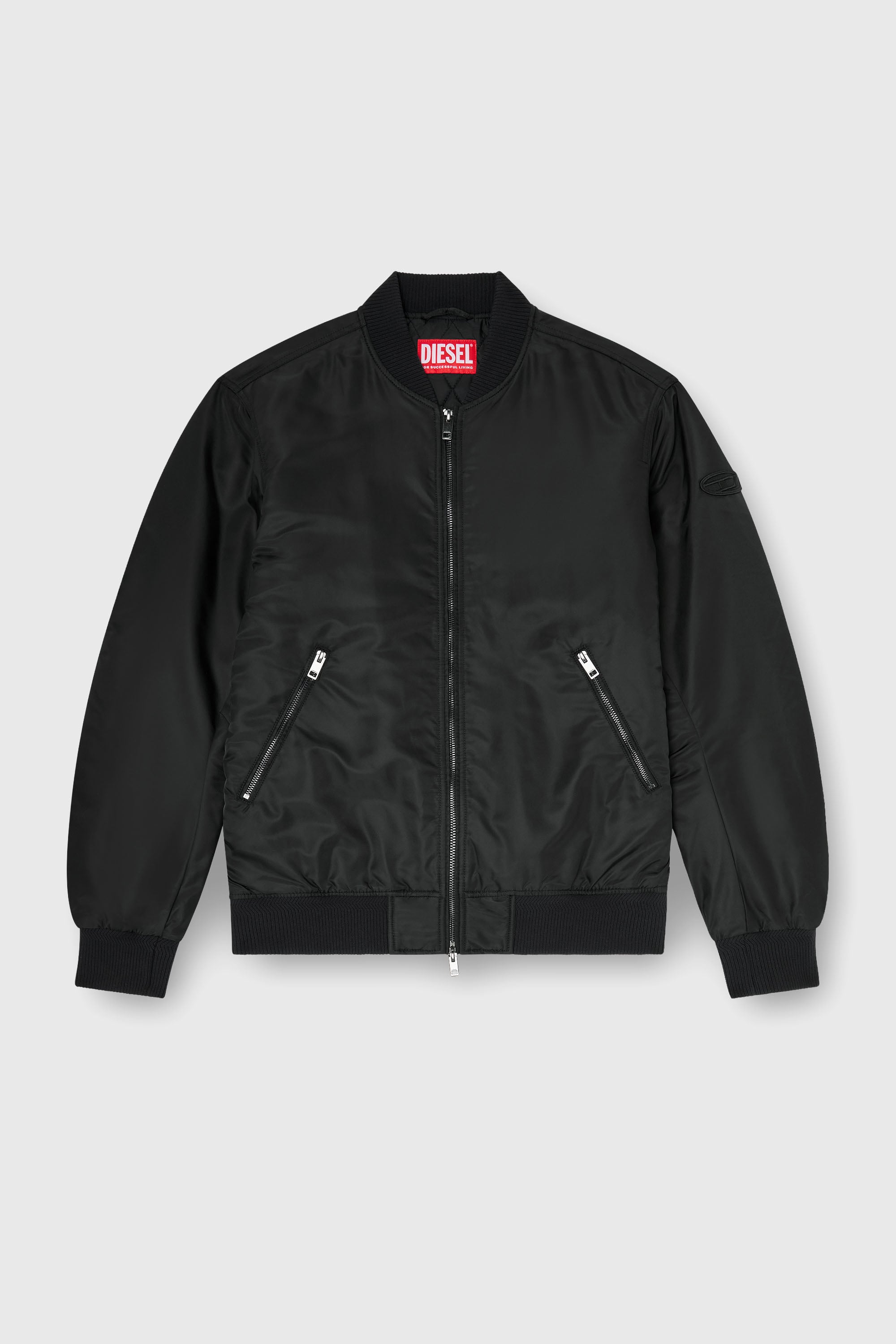 Diesel - J-ROSS-T92, Chaqueta bomber de nailon con acabados acanalados Hombre in Negro - 2