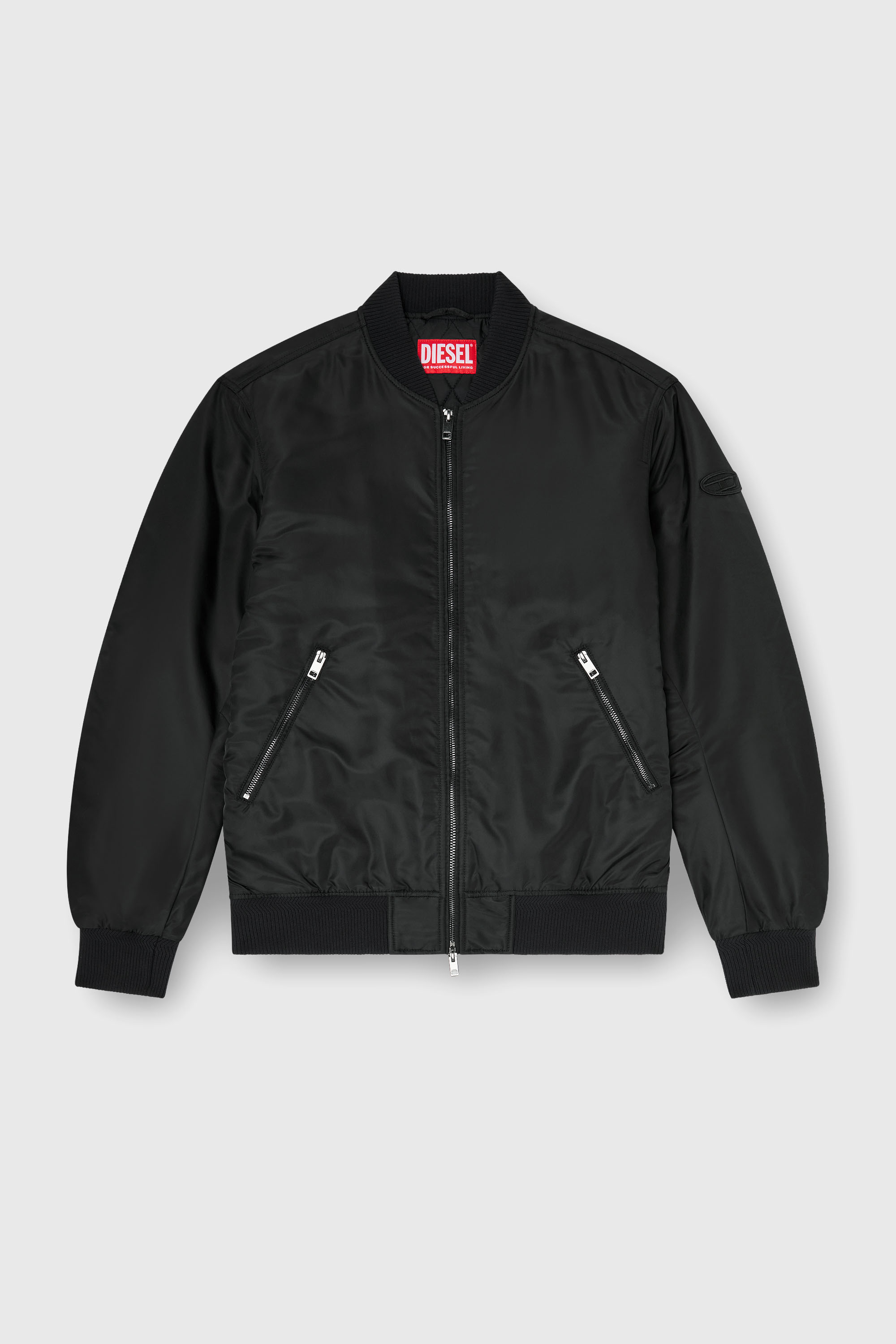 Diesel - J-ROSS-T92, Male's Nylon bomber jacket with ribbed trims in Black - 2