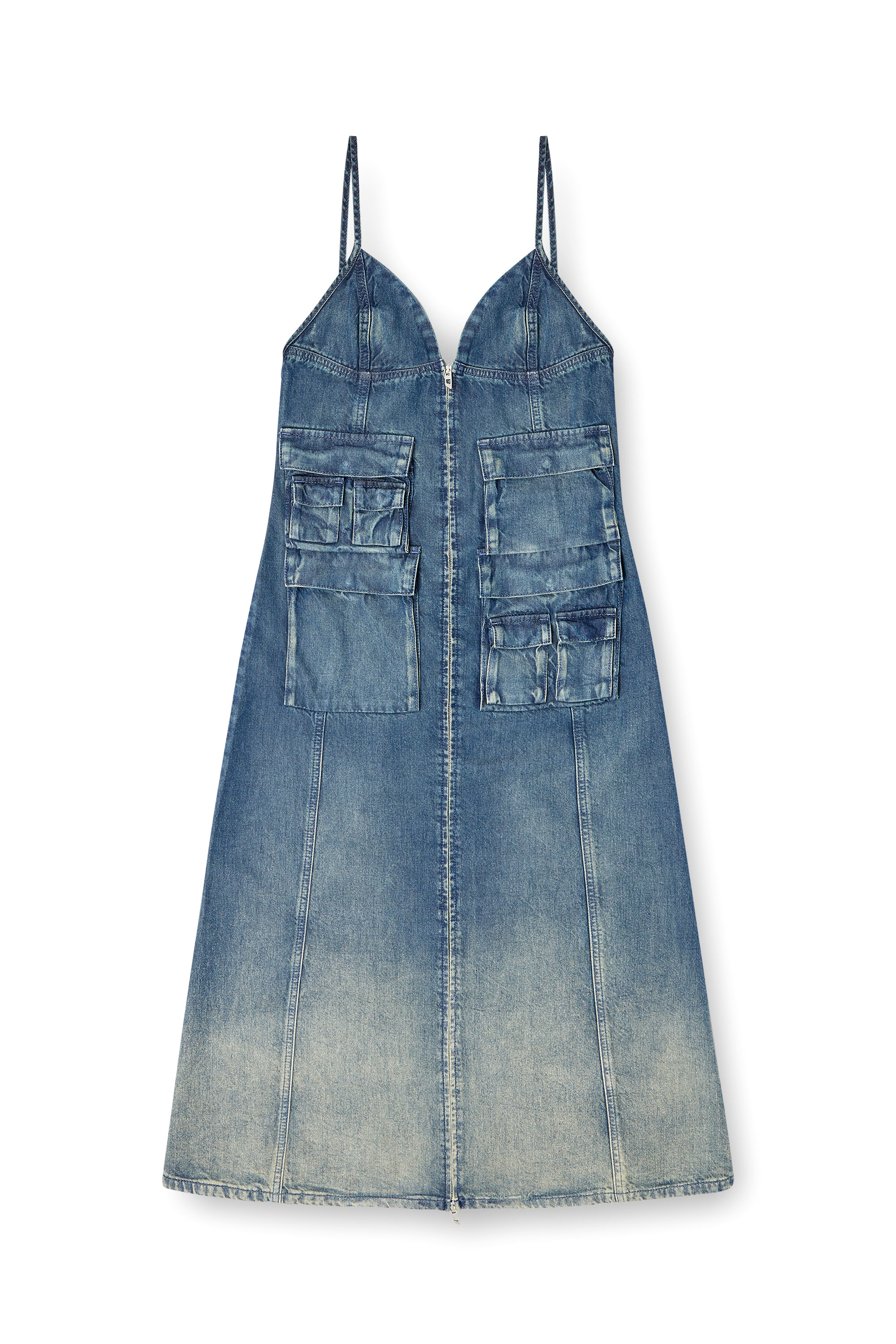 Diesel - DE-MELVI-S, Robe en denim fluide vieilli au laser Femme in Bleu - 3