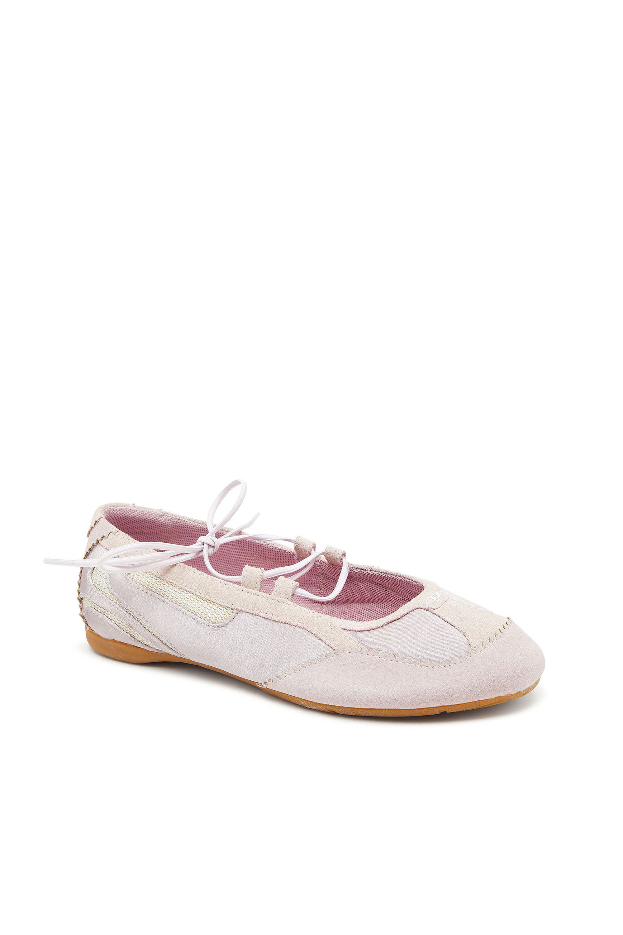 Diesel - D-MILE BALLERINA LACE UP II W, Female's D-Mile - Lace-up ballerina flats in leather and mesh in Pink - 6