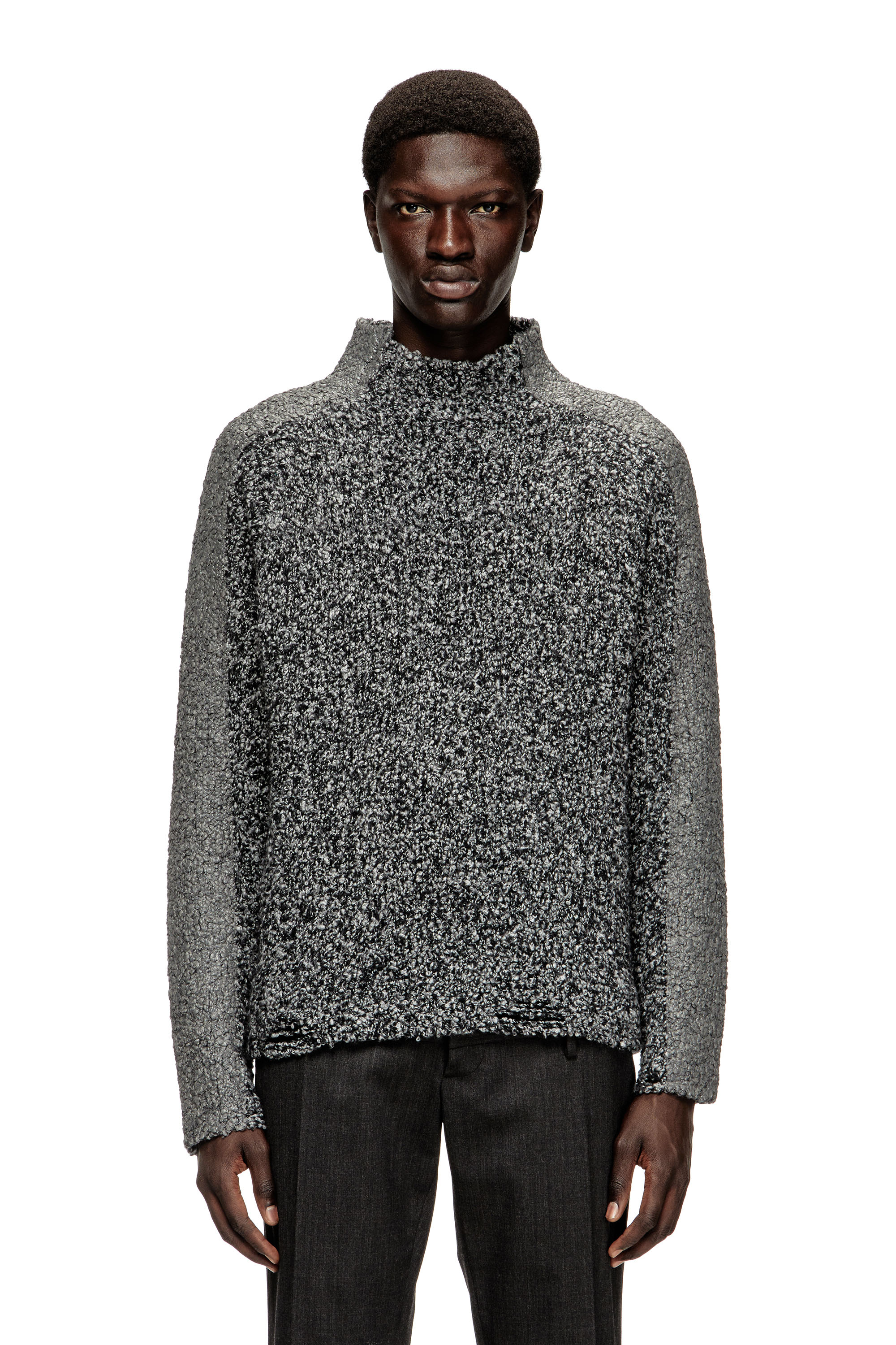 Diesel - K-ERLAND, Man's Boucl&eacute;-knit jumper with sleeve bands in Black - 1