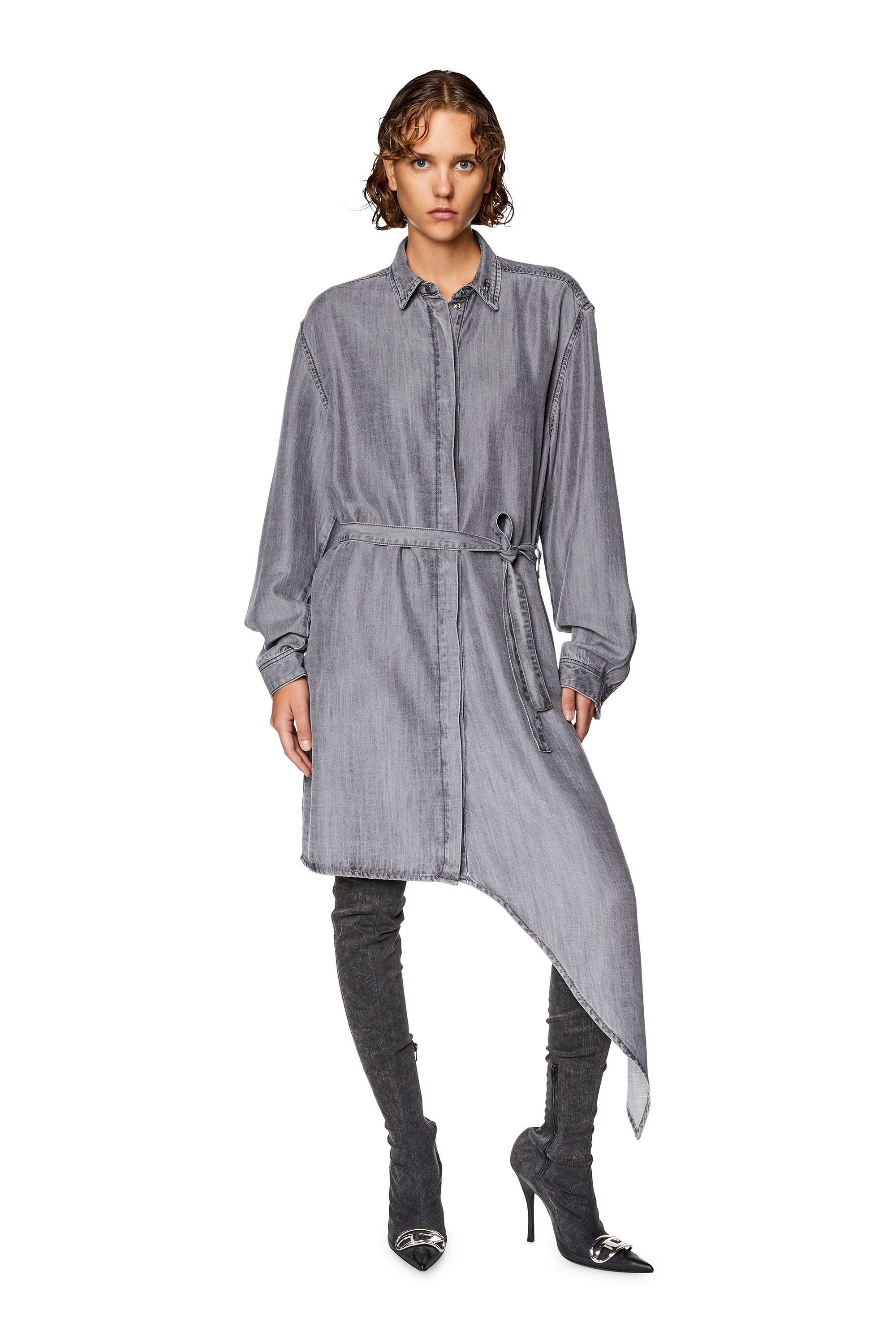 Diesel - DE-TRISS, Vestido camisero de denim ligero Mujer in Gris - 3