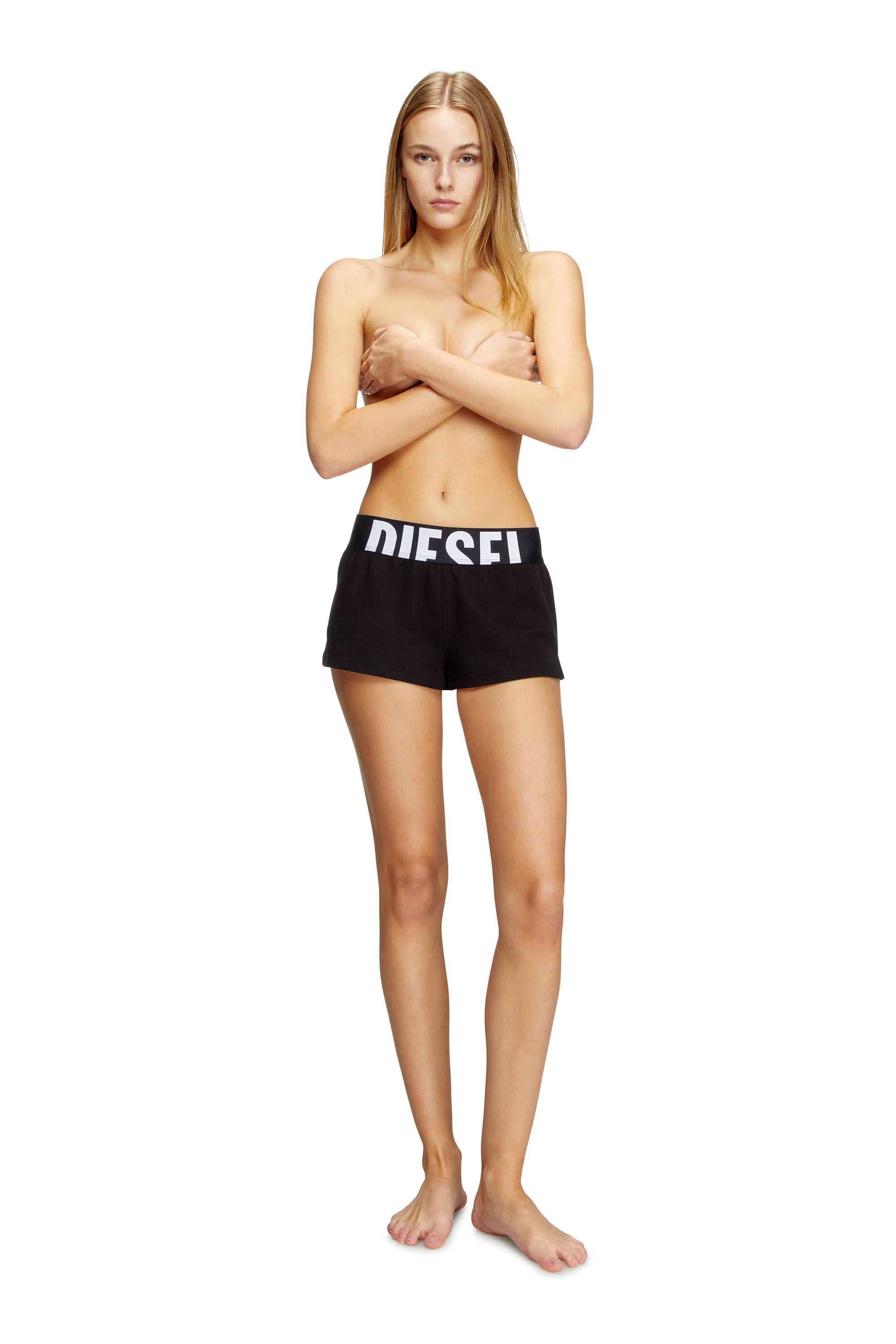 Diesel - ARIANNA-D-POP, Woman's Terry cotton shorts with cut-off logo in Black - 3