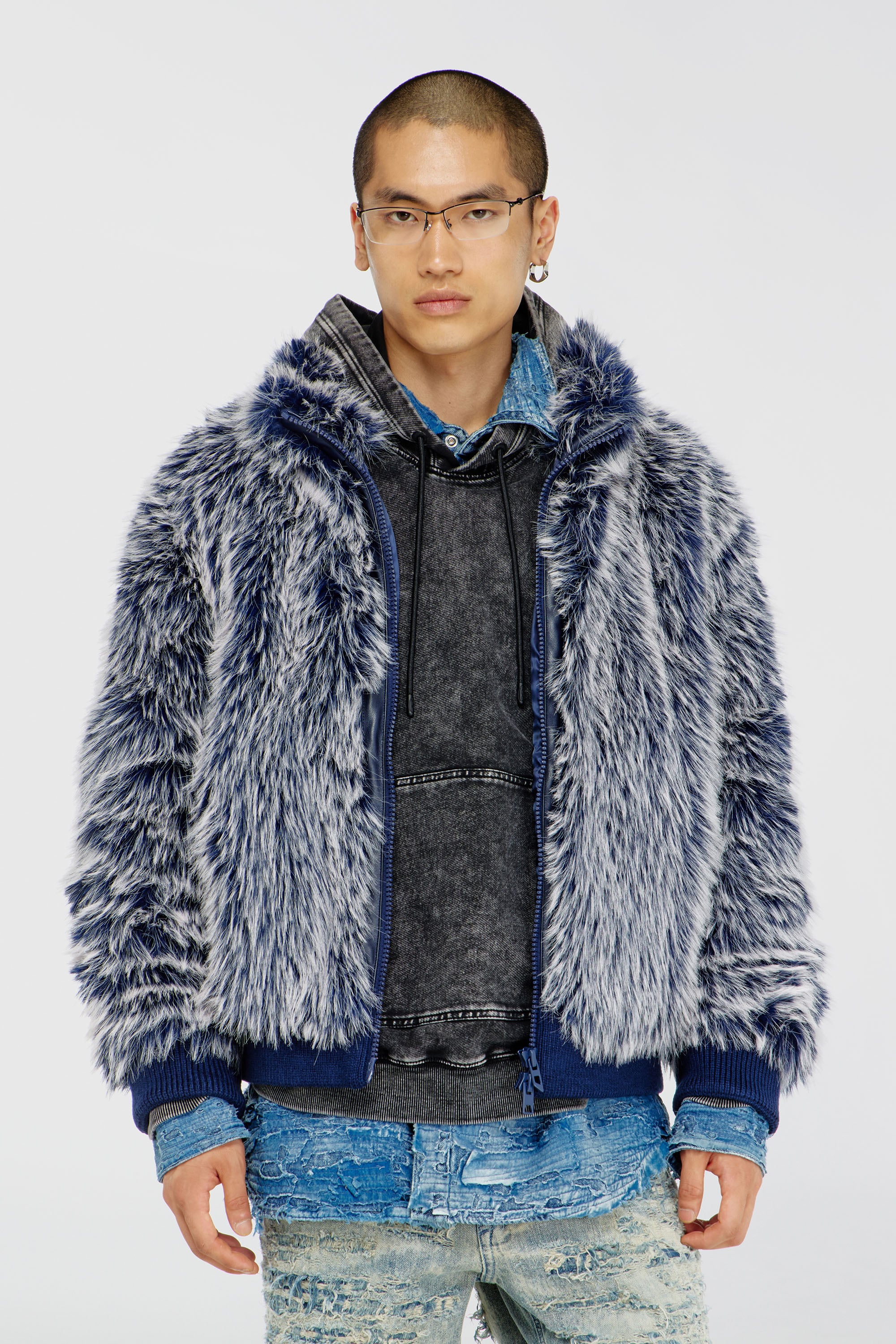 Diesel - W-VICTOR, Veste d'hiver shaggy Homme in Bleu - 1