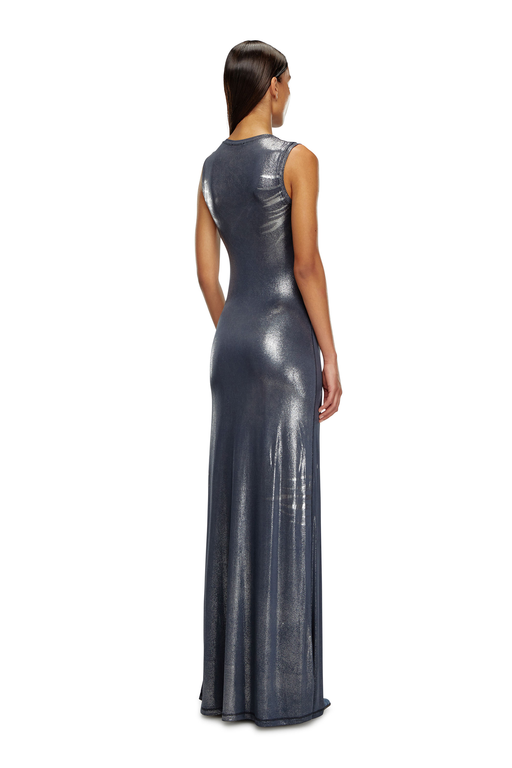 Diesel - D-VETY, Robe longue métallisée avec zip Femme in Bleu - 3