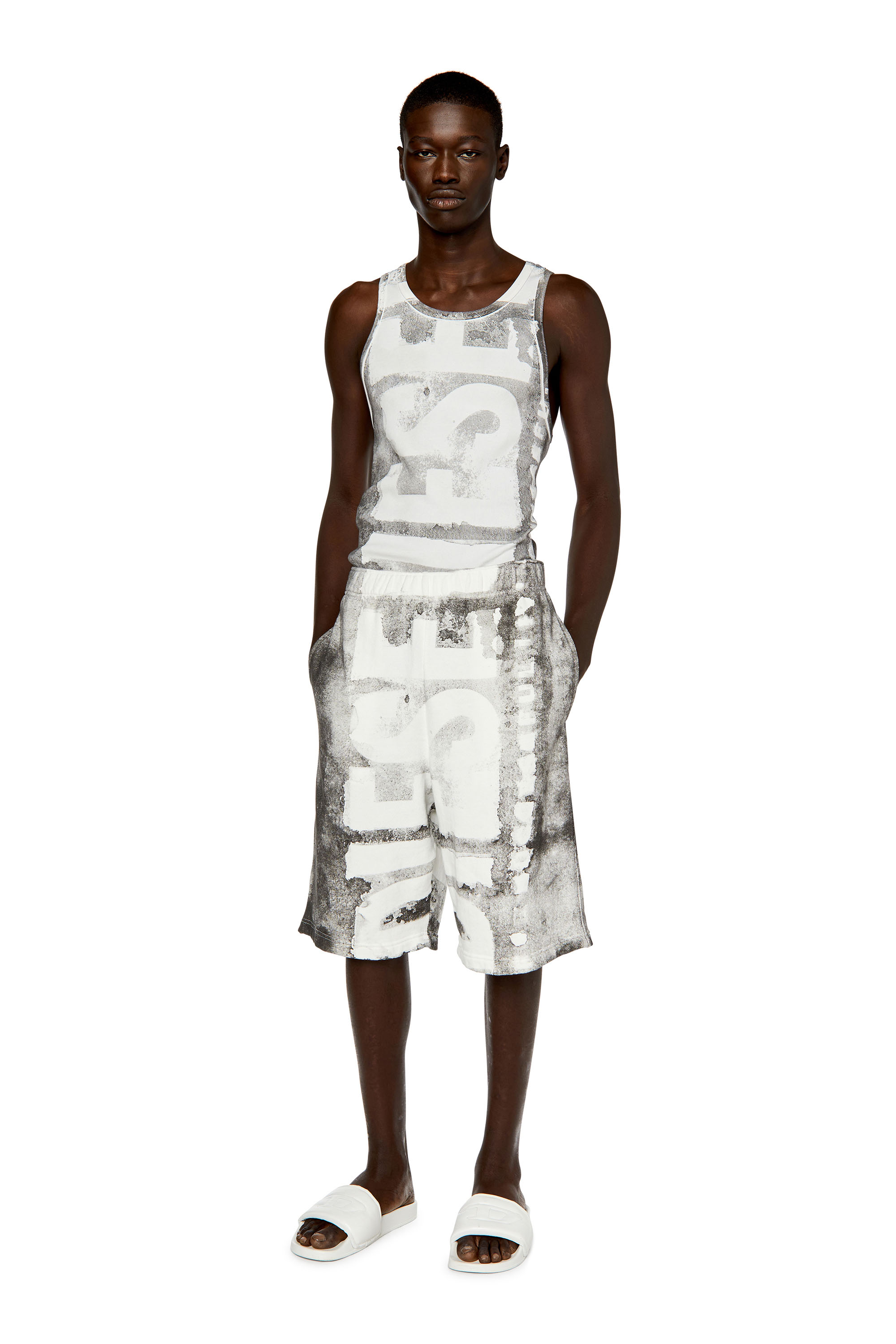 Diesel - T-LIFT-G1, Camiseta con tirantes con logotipo desteñido Hombre in Gris - 1