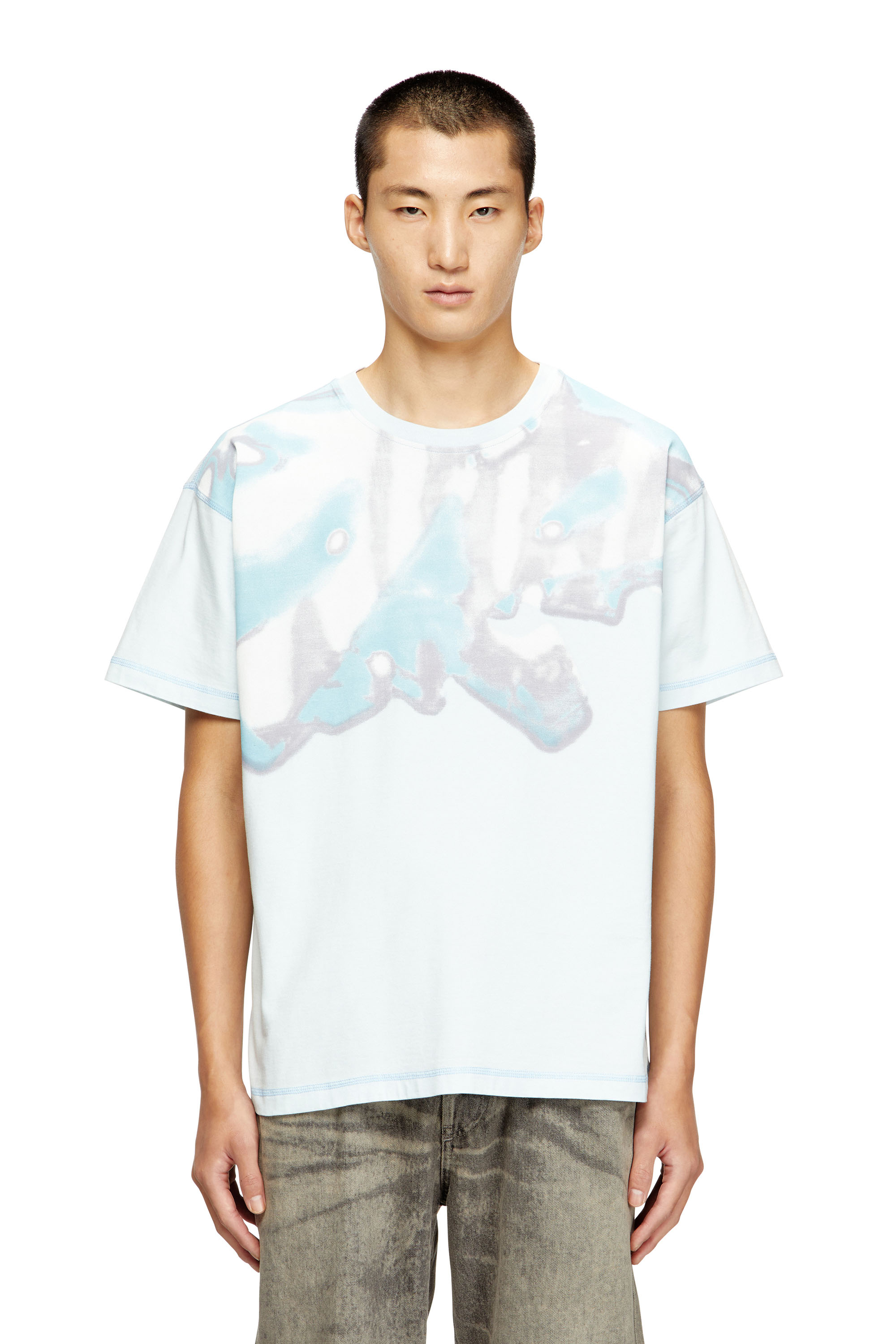 Diesel - T-GASPARD-IHBJ, Male's T-shirt with faded graphic print in Light Blue - 3