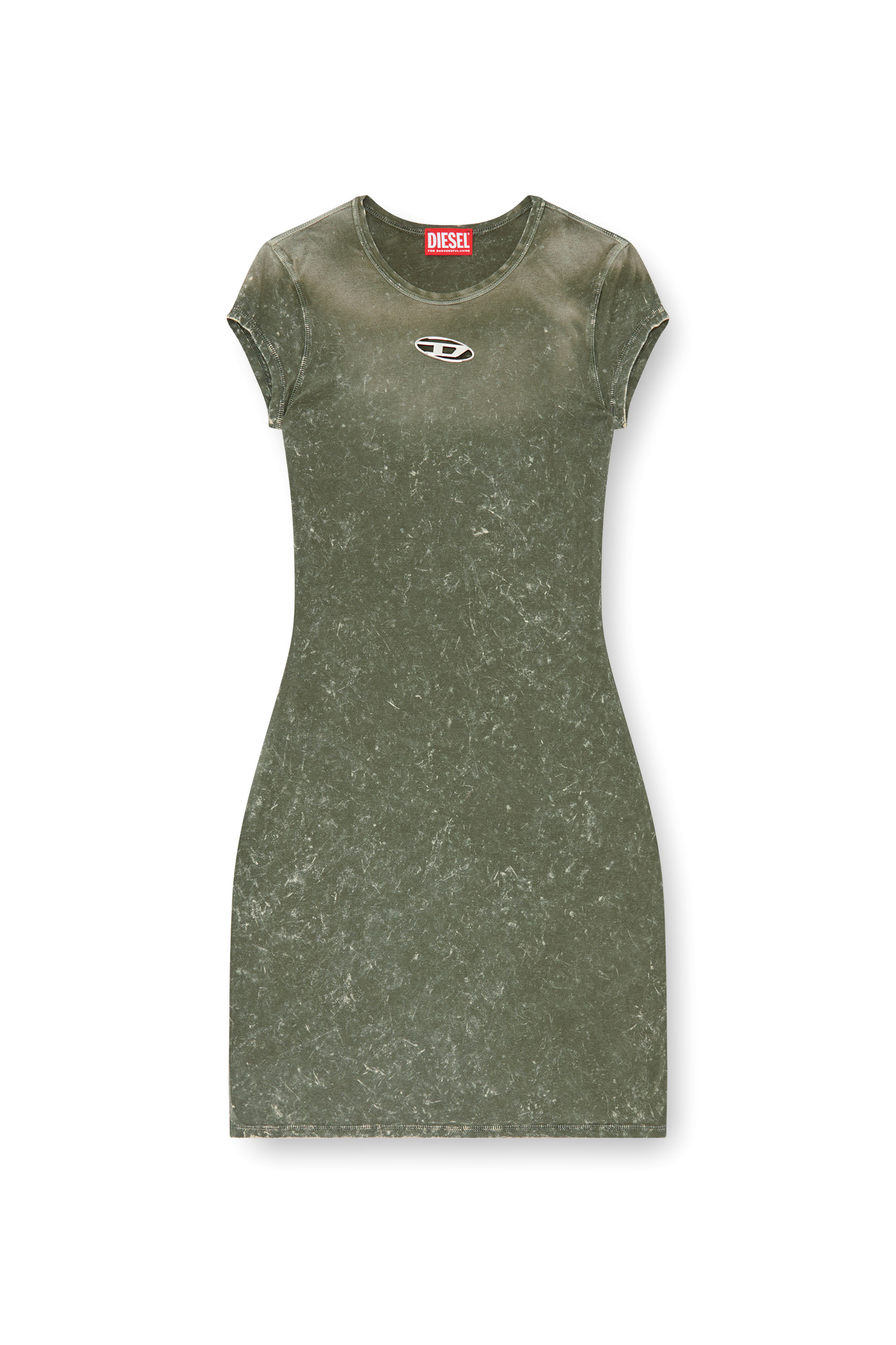 Diesel - D-ANGIEL-P1, Female's Short dress in marbled stretch jersey in Olive Green - 3